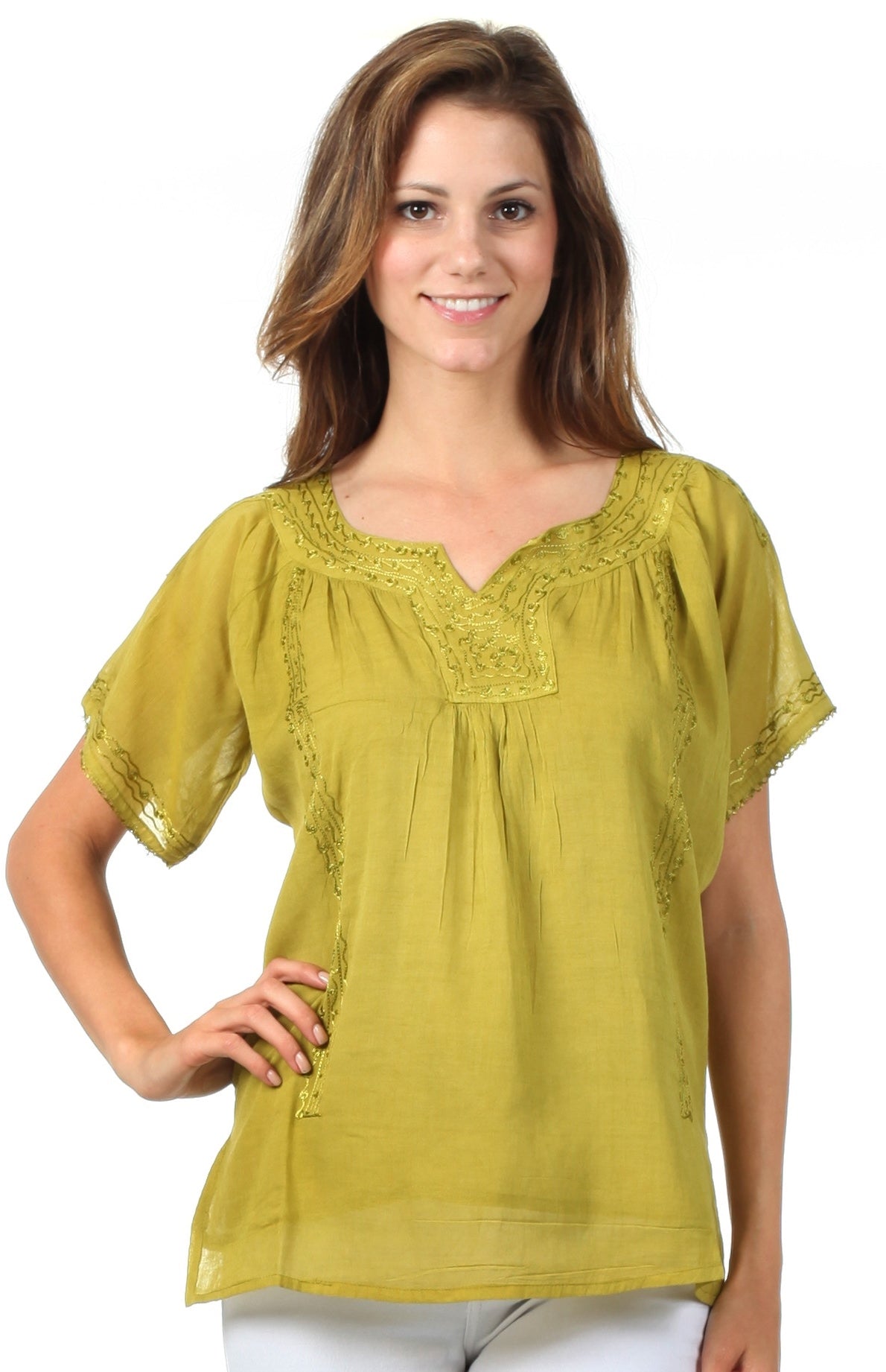Sakkas Embroidered 100% Cotton Semi-Sheer Short Sleeve Gauzy Top / Blouse - Concordia Style Boutique