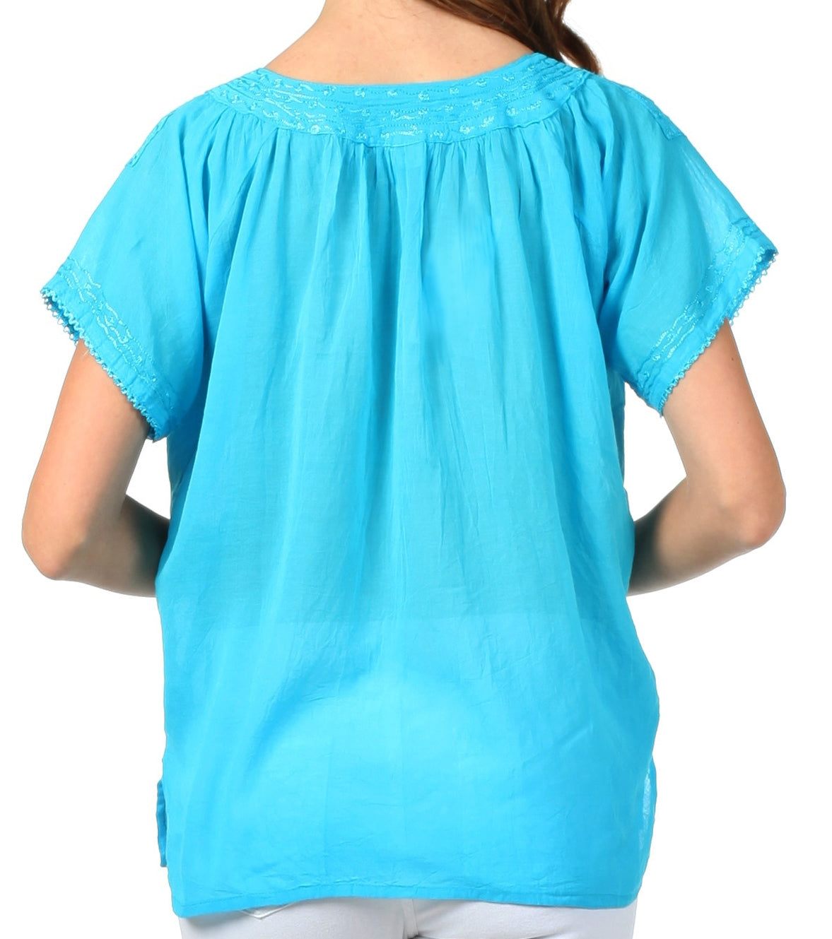 Sakkas Embroidered 100% Cotton Semi-Sheer Short Sleeve Gauzy Top / Blouse - Concordia Style Boutique