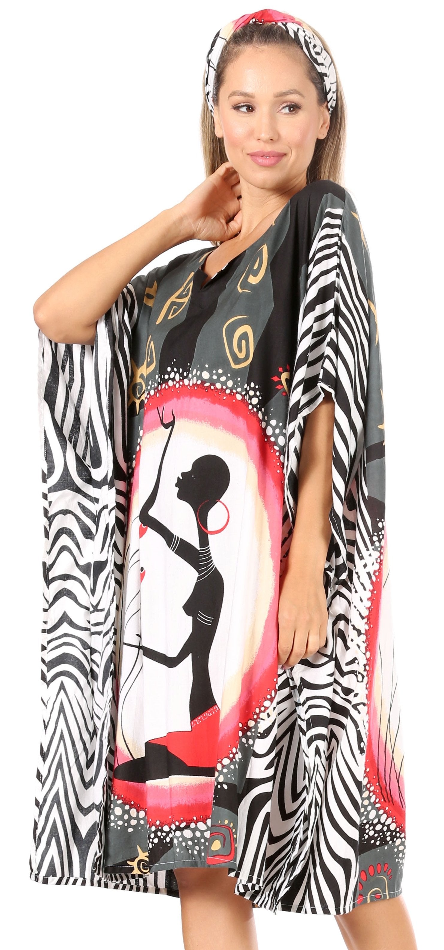 Sakkas Trina Women's Casual Loose Beach Poncho Caftan Dress Cover-up Many Print - Concordia Style Boutique