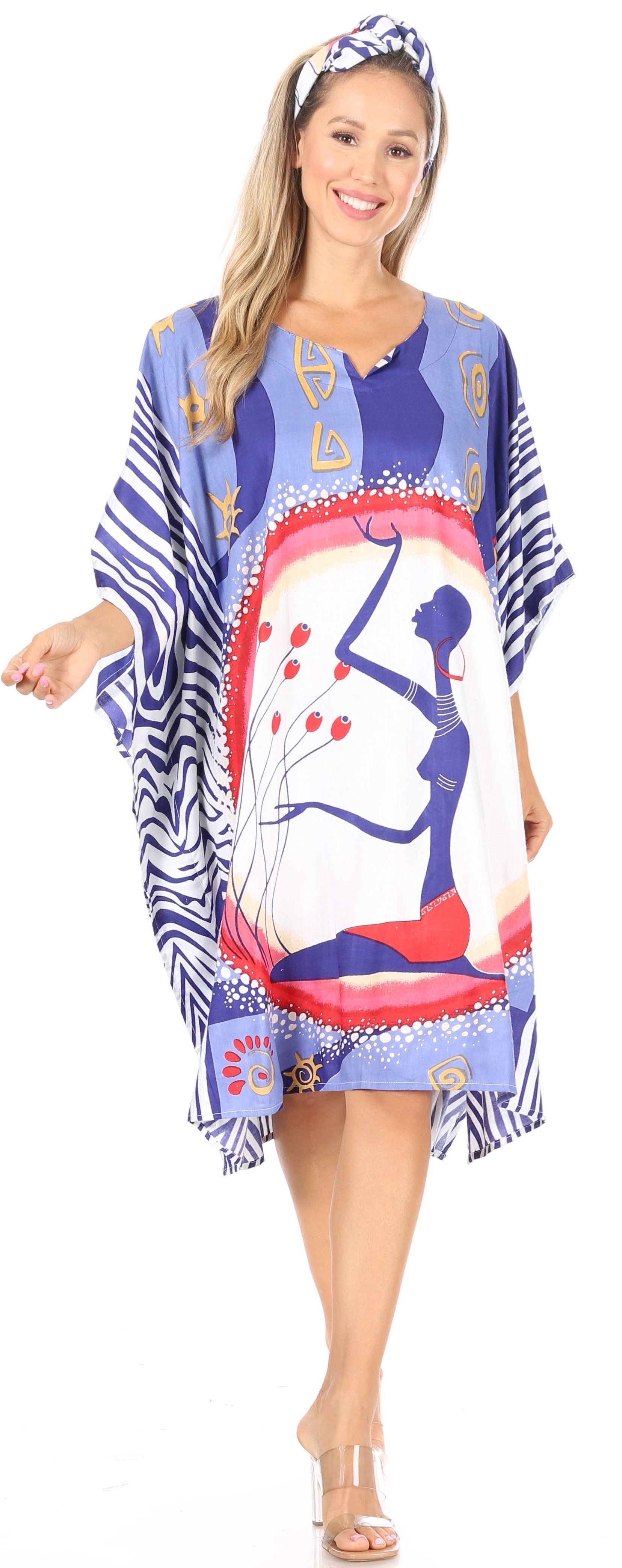 Sakkas Trina Women's Casual Loose Beach Poncho Caftan Dress Cover-up Many Print - Concordia Style Boutique