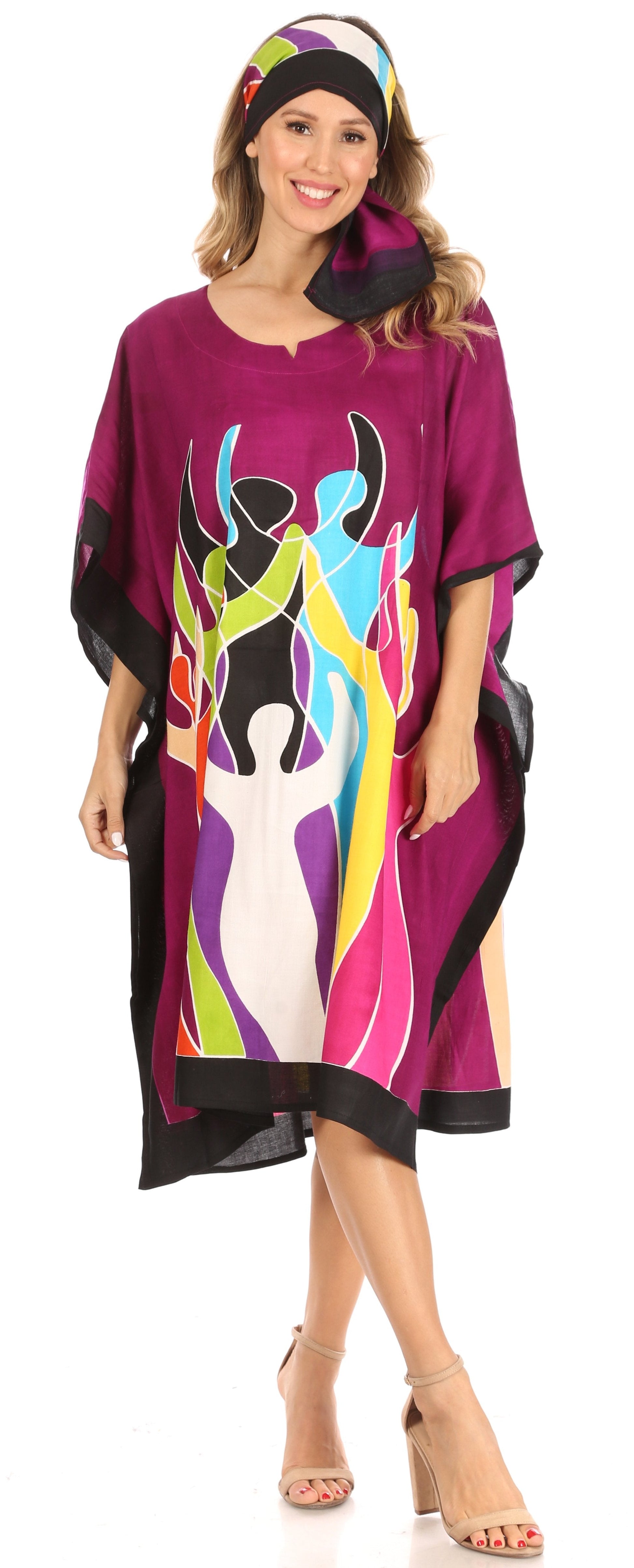 Sakkas Trina Women's Casual Loose Beach Poncho Caftan Dress Cover-up Many Print - Concordia Style Boutique