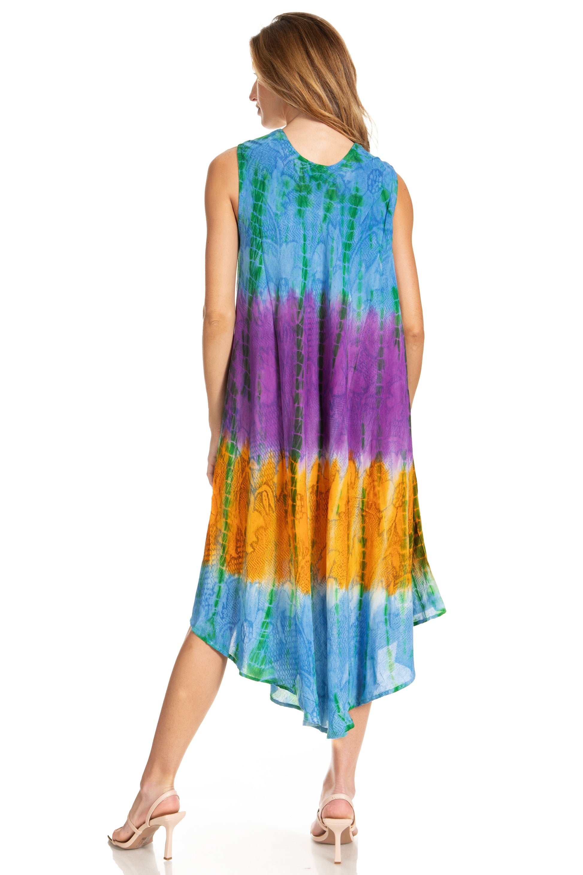 Sakkas Ombre Floral Tie Dye Tank Sheath Caftan Rayon Dress - Concordia Style Boutique