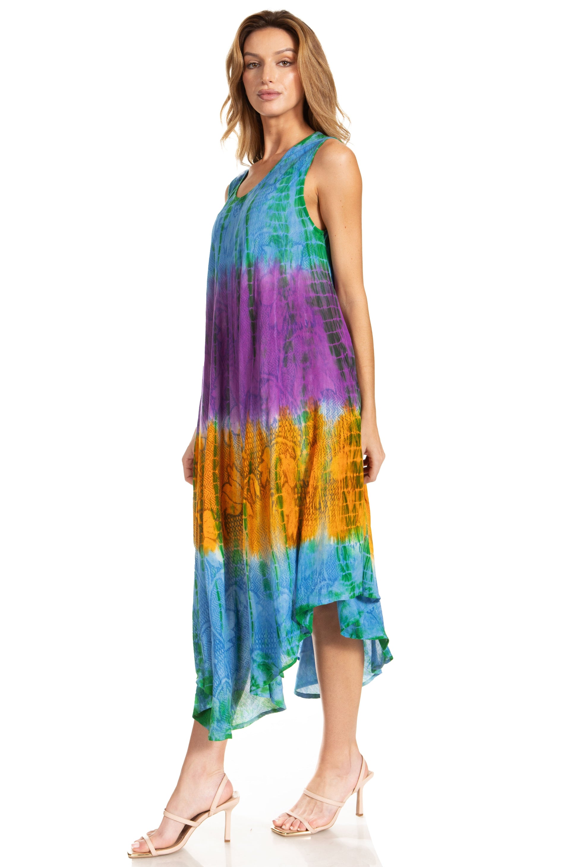 Sakkas Ombre Floral Tie Dye Tank Sheath Caftan Rayon Dress - Concordia Style Boutique