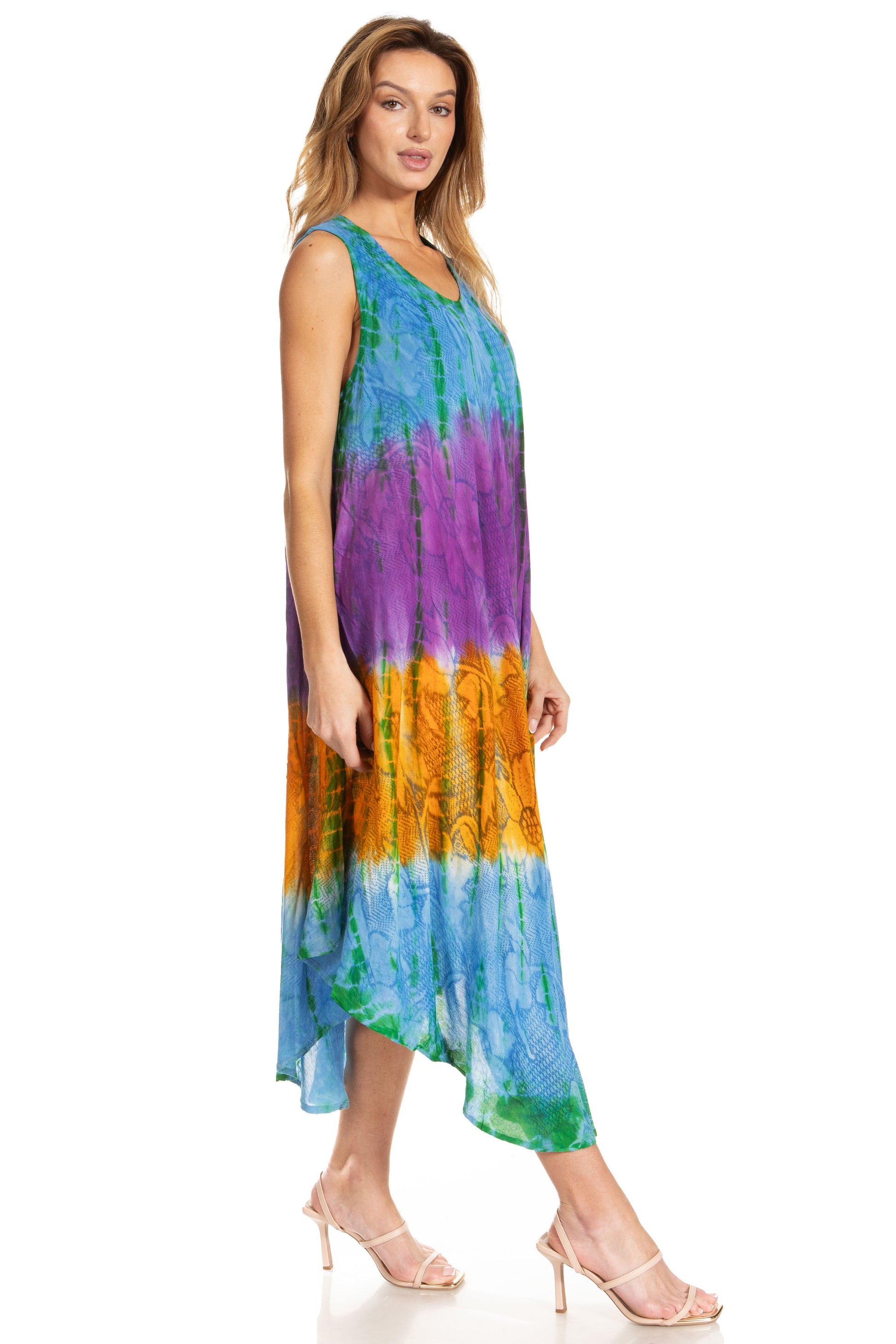Sakkas Ombre Floral Tie Dye Tank Sheath Caftan Rayon Dress - Concordia Style Boutique