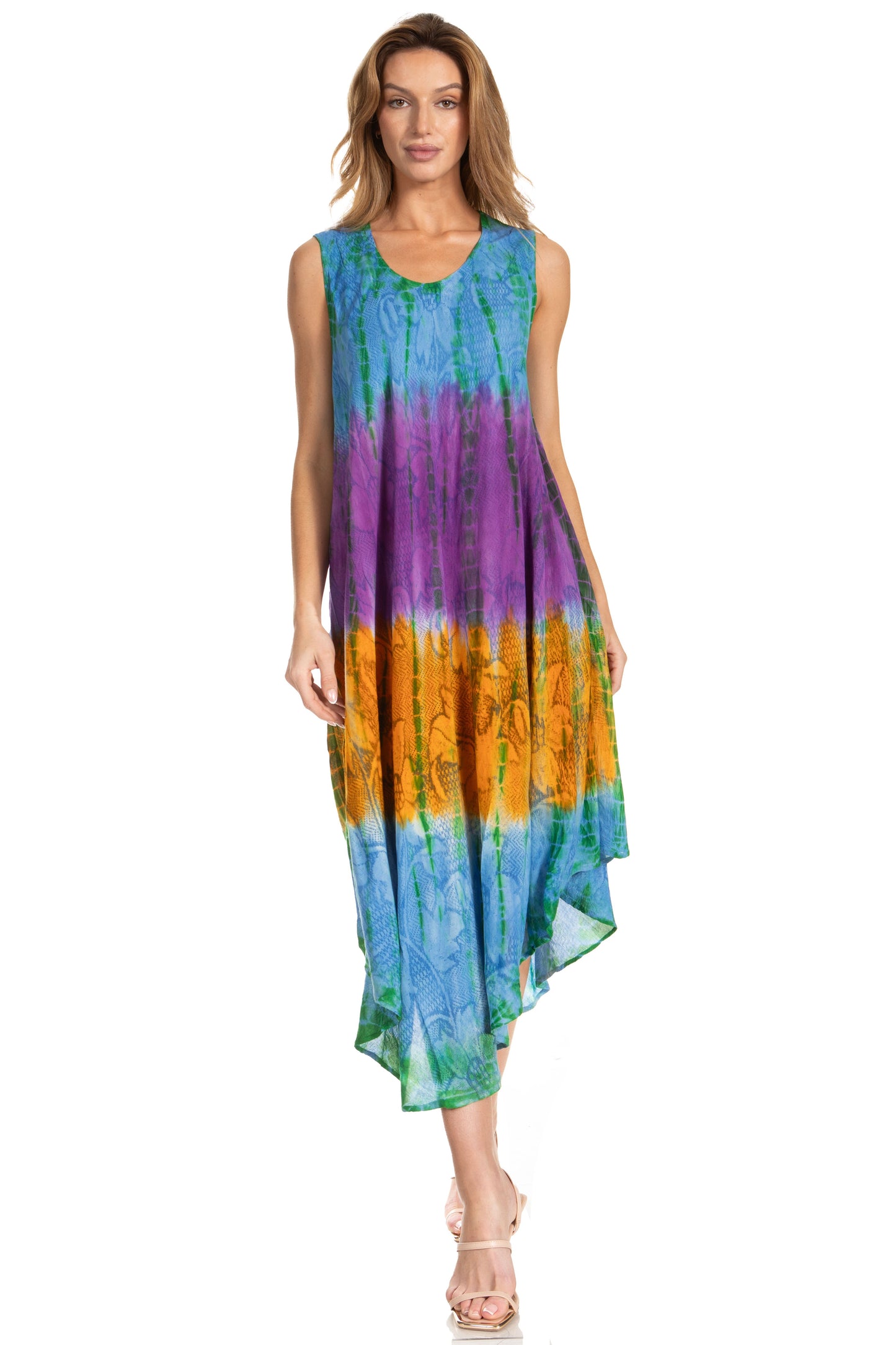 Sakkas Ombre Floral Tie Dye Tank Sheath Caftan Rayon Dress - Concordia Style Boutique