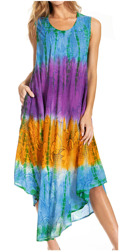 Sakkas Ombre Floral Tie Dye Tank Sheath Caftan Rayon Dress - Concordia Style Boutique