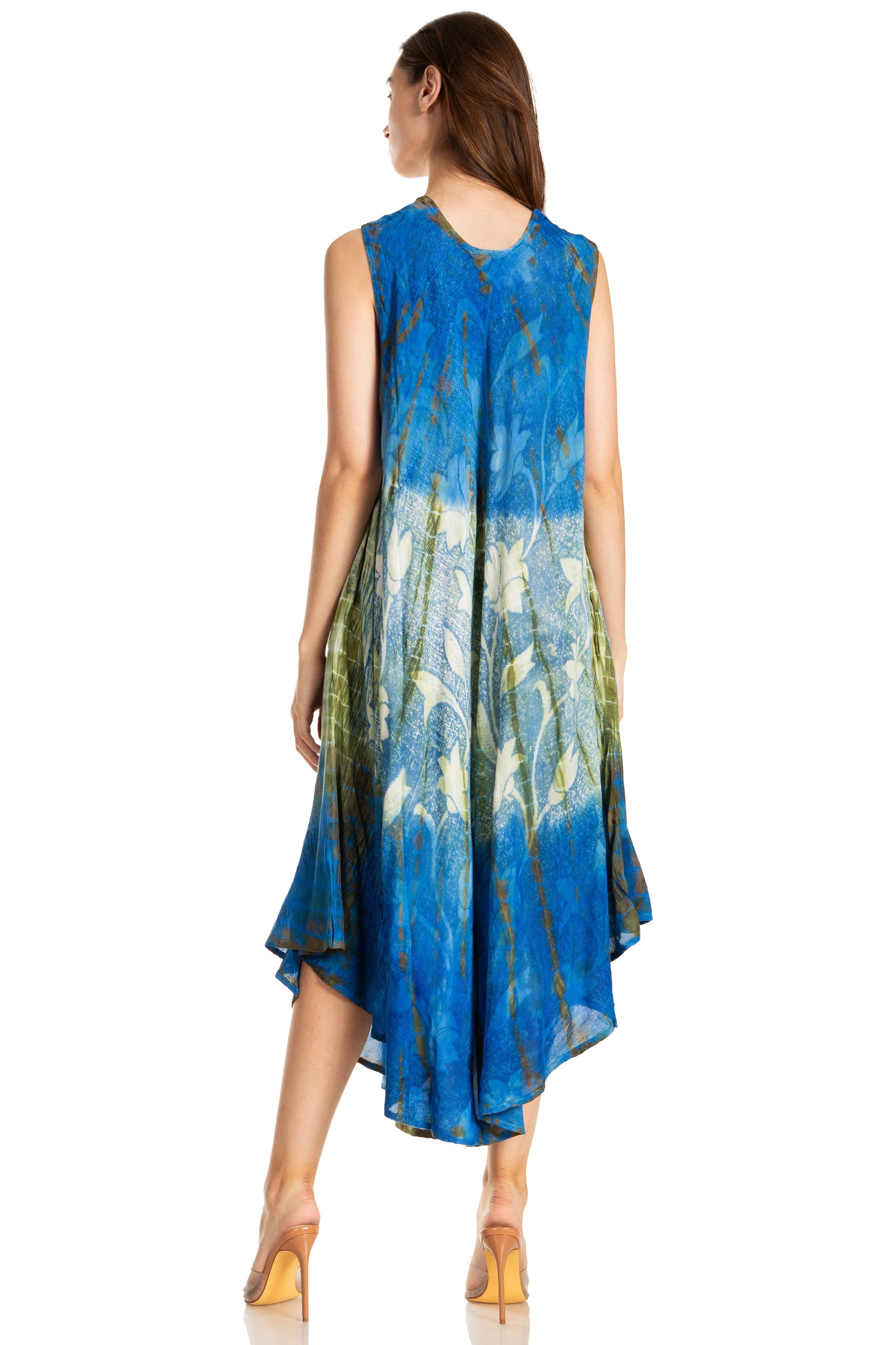 Sakkas Ombre Floral Tie Dye Tank Sheath Caftan Rayon Dress - Concordia Style Boutique