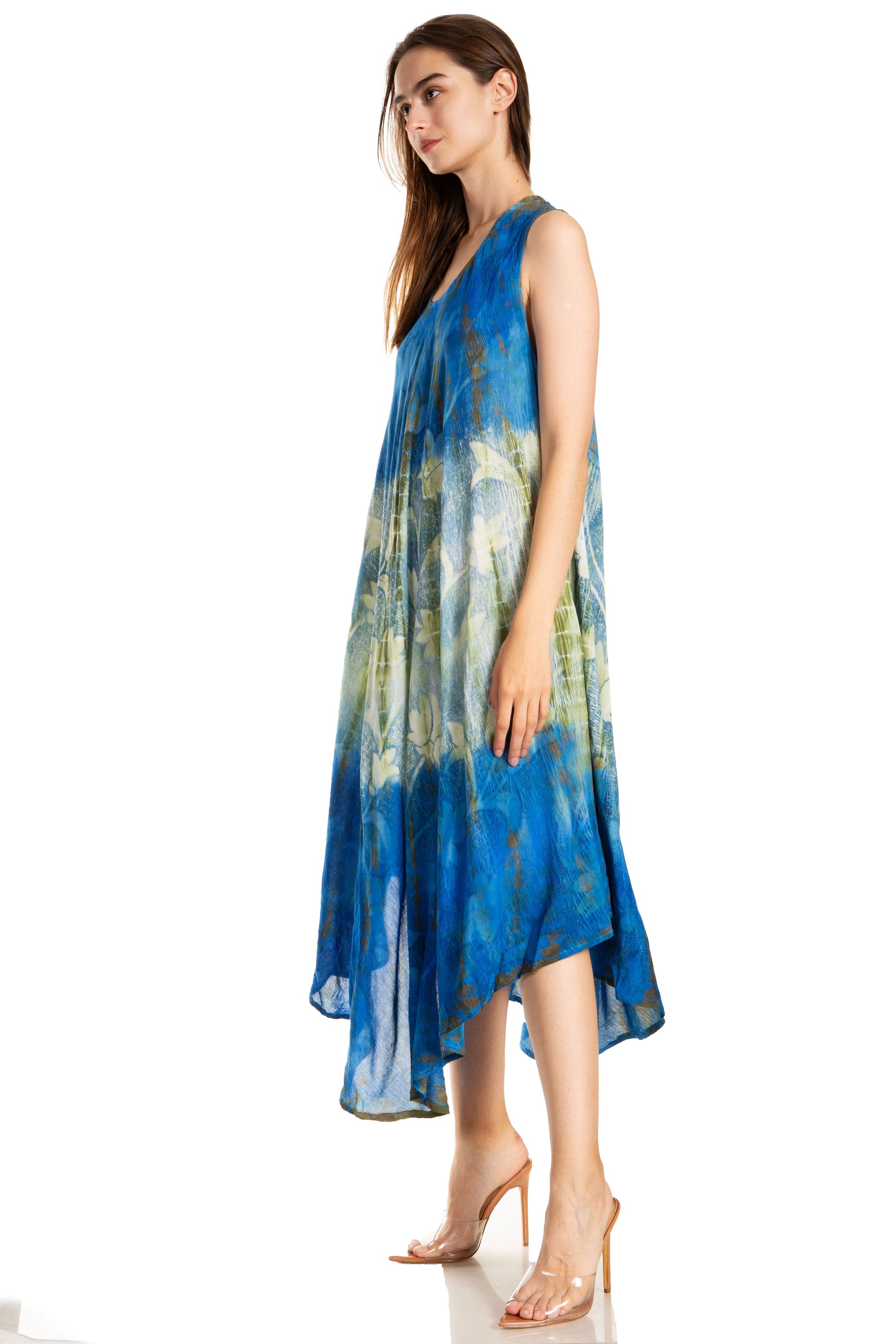 Sakkas Ombre Floral Tie Dye Tank Sheath Caftan Rayon Dress - Concordia Style Boutique