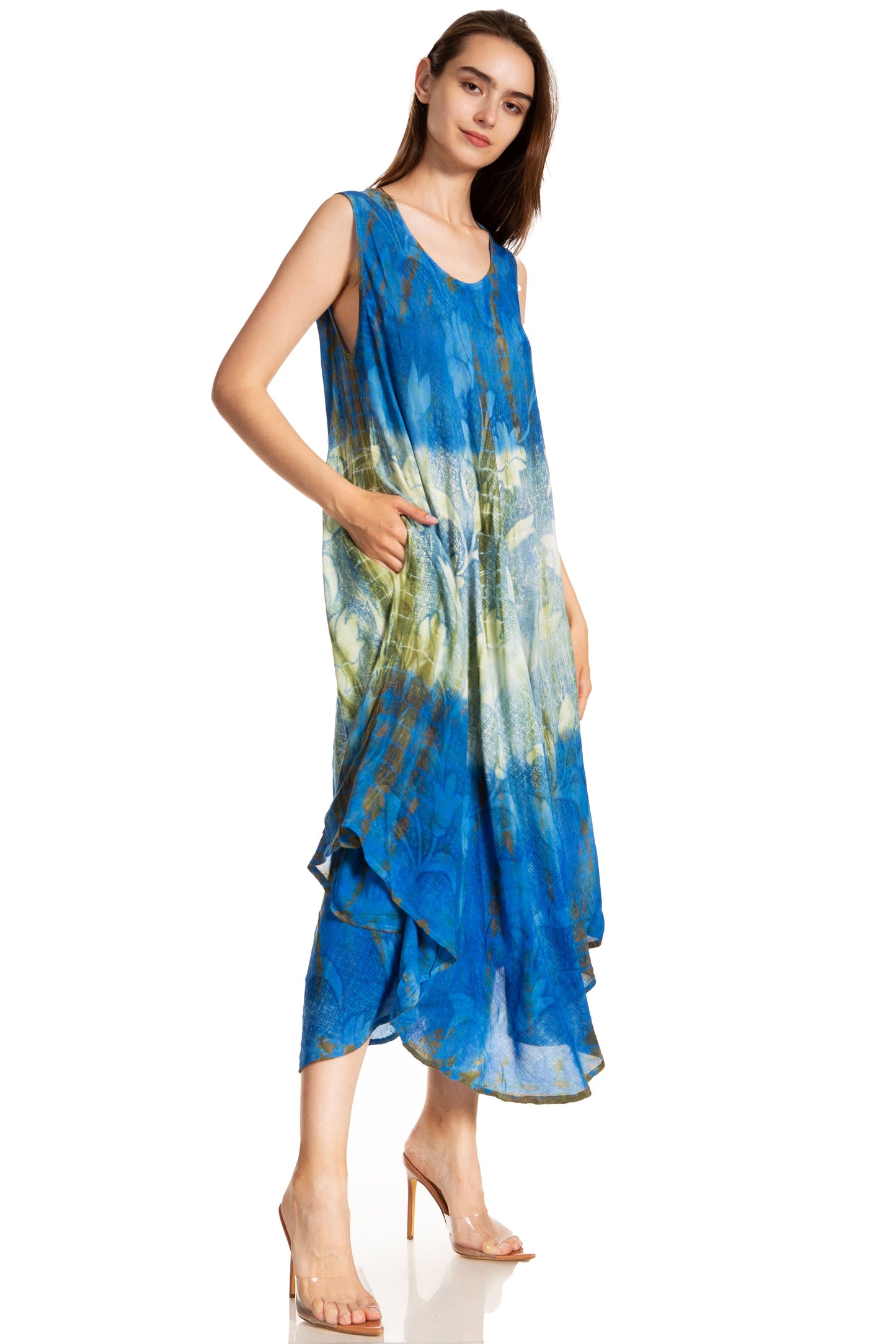 Sakkas Ombre Floral Tie Dye Tank Sheath Caftan Rayon Dress - Concordia Style Boutique