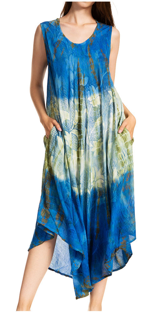 Sakkas Ombre Floral Tie Dye Tank Sheath Caftan Rayon Dress - Concordia Style Boutique