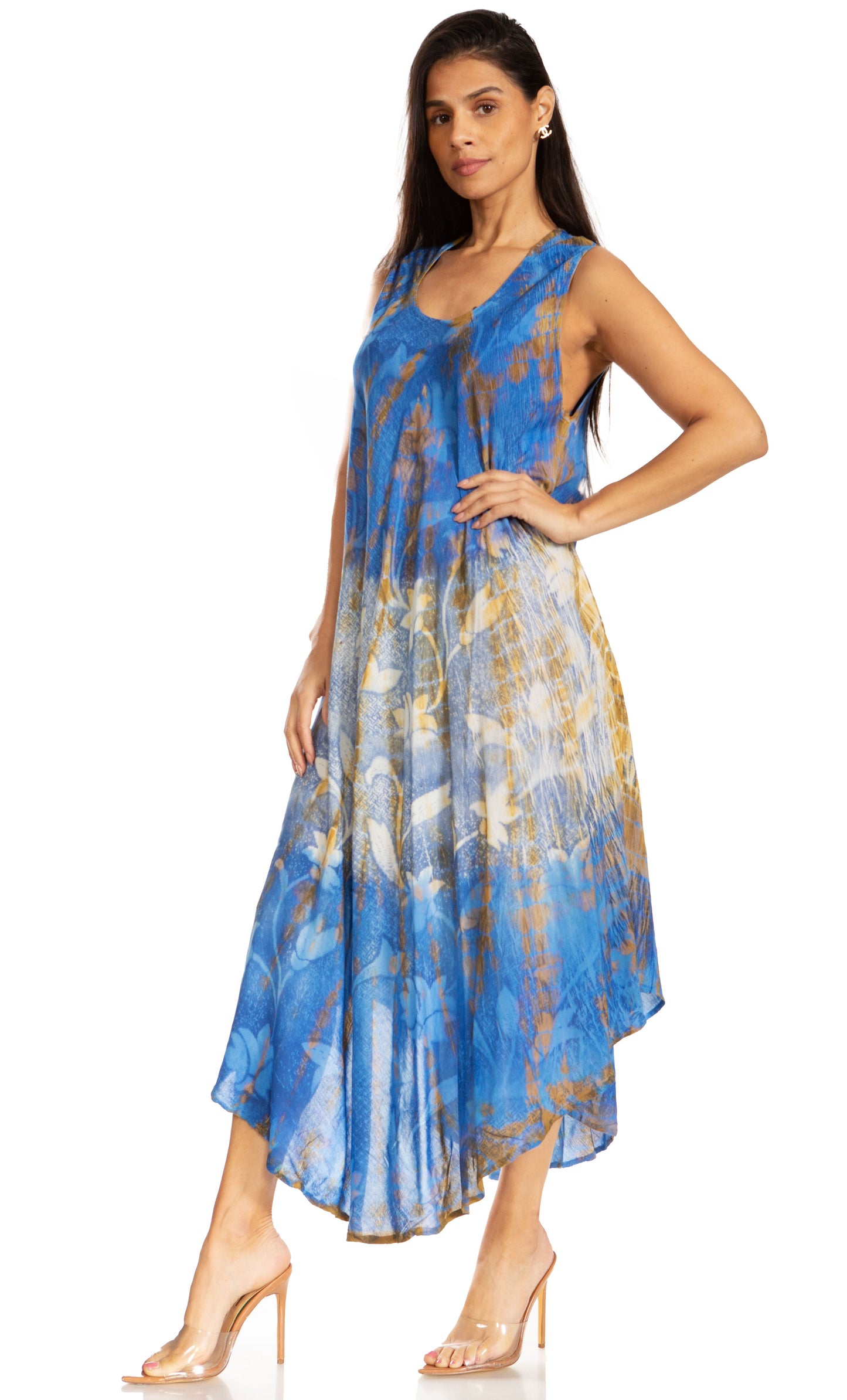 Sakkas Ombre Floral Tie Dye Tank Sheath Caftan Rayon Dress - Concordia Style Boutique