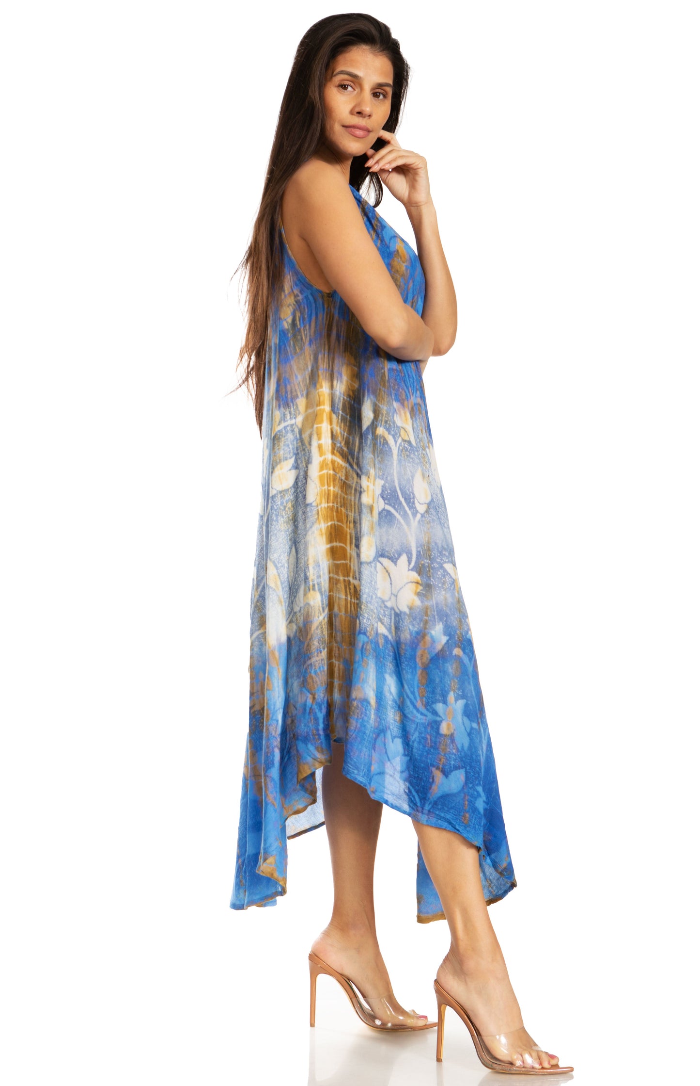 Sakkas Ombre Floral Tie Dye Tank Sheath Caftan Rayon Dress - Concordia Style Boutique