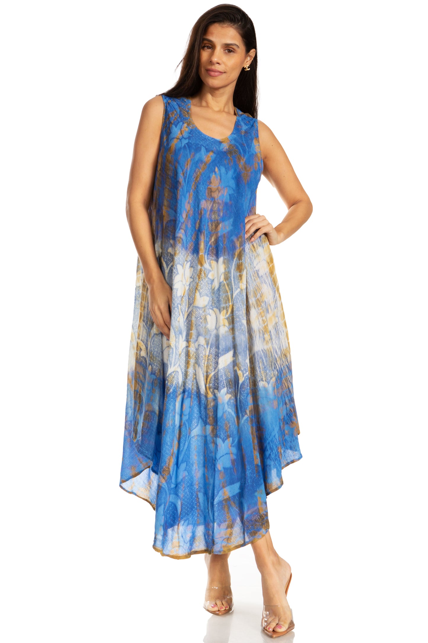 Sakkas Ombre Floral Tie Dye Tank Sheath Caftan Rayon Dress - Concordia Style Boutique