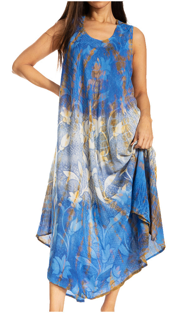 Sakkas Ombre Floral Tie Dye Tank Sheath Caftan Rayon Dress - Concordia Style Boutique