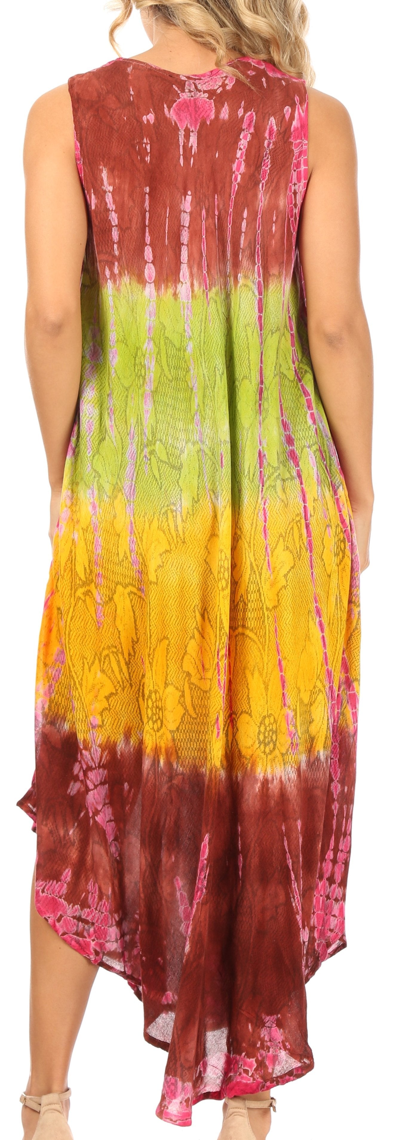 Sakkas Ombre Floral Tie Dye Tank Sheath Caftan Rayon Dress - Concordia Style Boutique