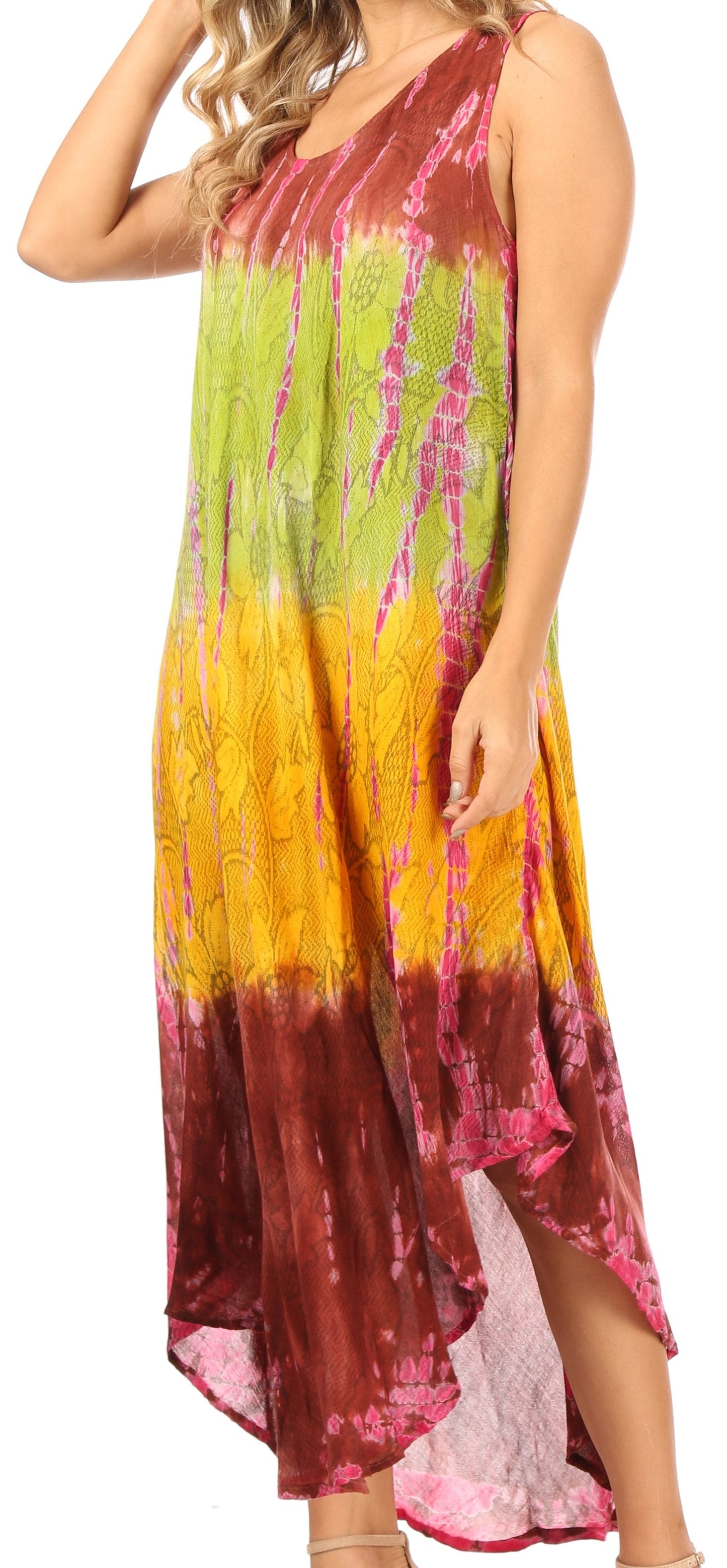Sakkas Ombre Floral Tie Dye Tank Sheath Caftan Rayon Dress - Concordia Style Boutique