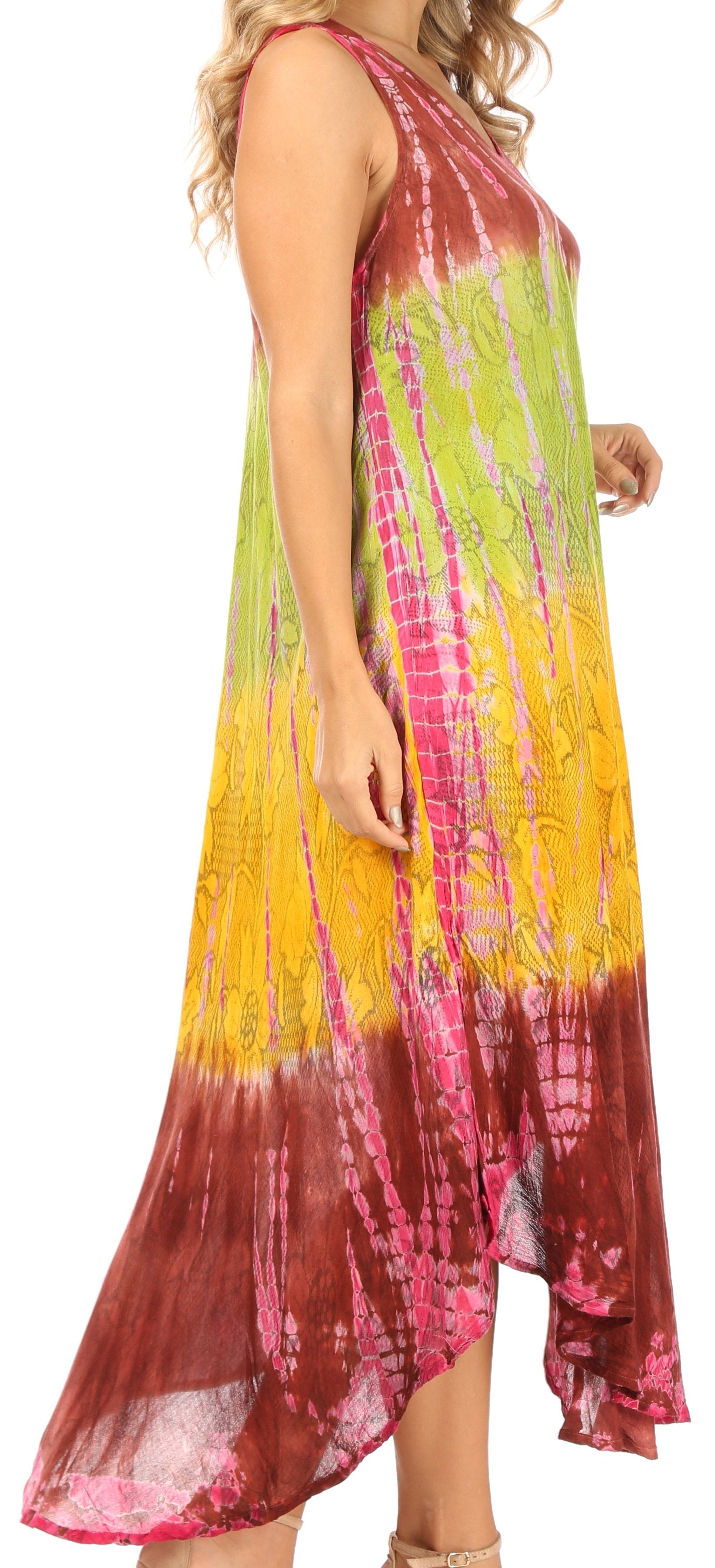 Sakkas Ombre Floral Tie Dye Tank Sheath Caftan Rayon Dress - Concordia Style Boutique