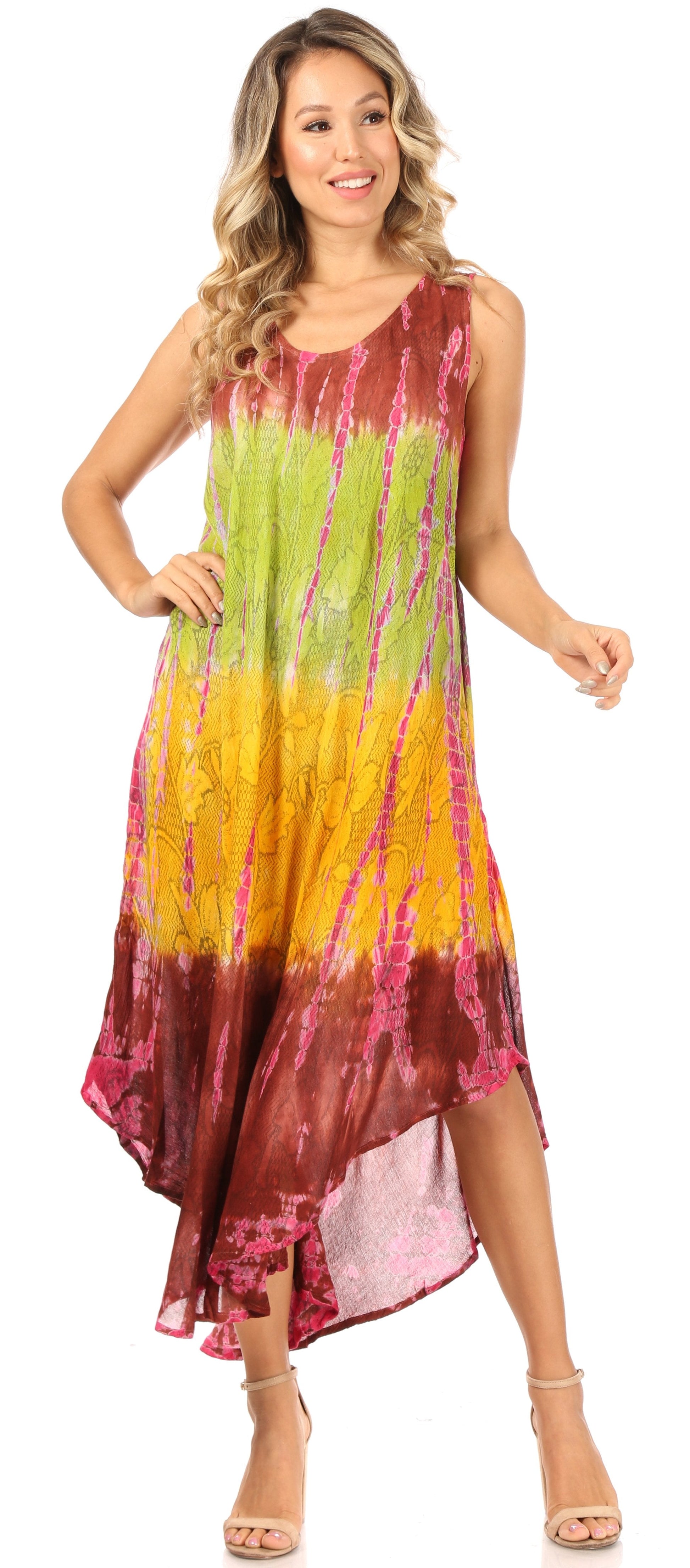 Sakkas Ombre Floral Tie Dye Tank Sheath Caftan Rayon Dress - Concordia Style Boutique