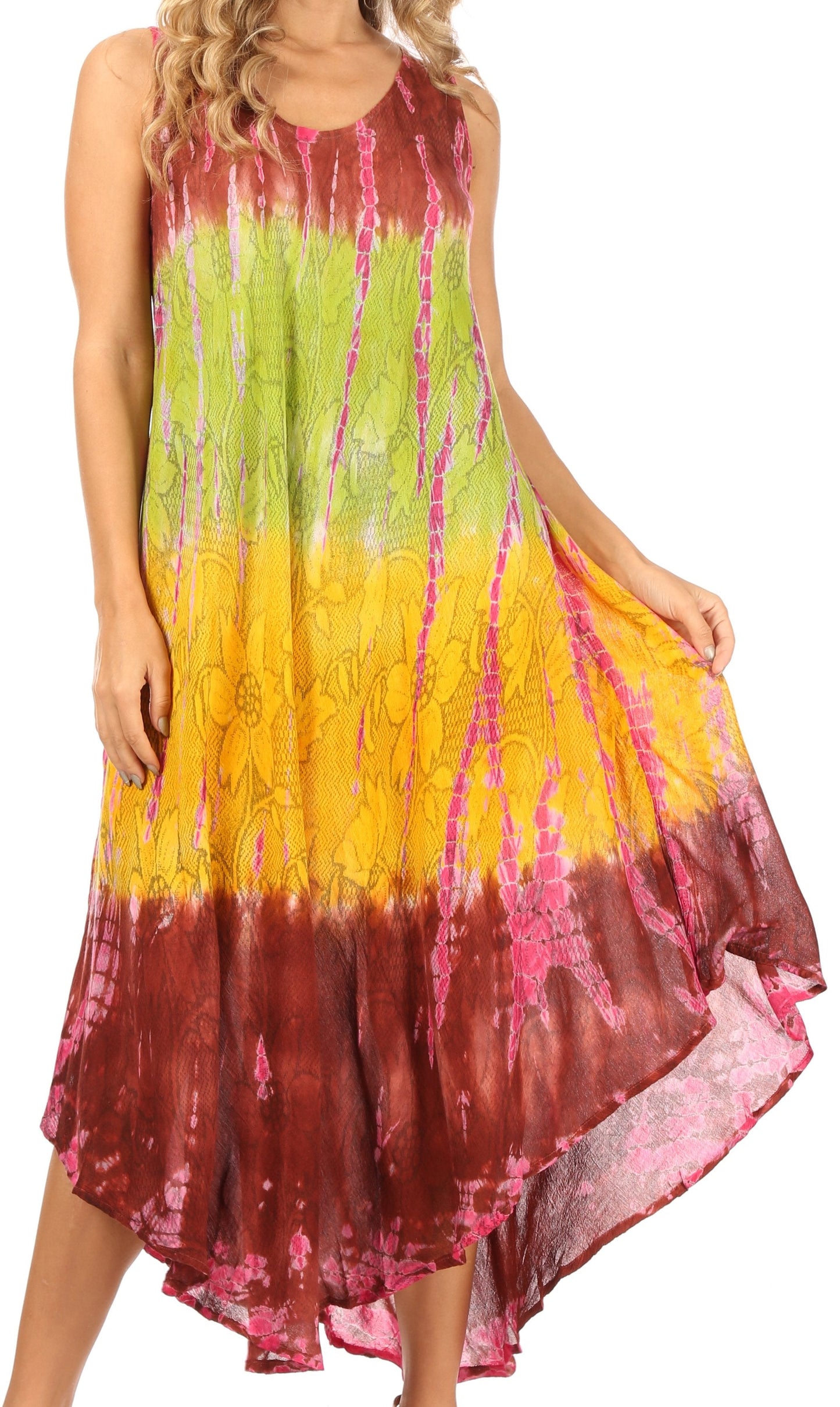 Sakkas Ombre Floral Tie Dye Tank Sheath Caftan Rayon Dress - Concordia Style Boutique