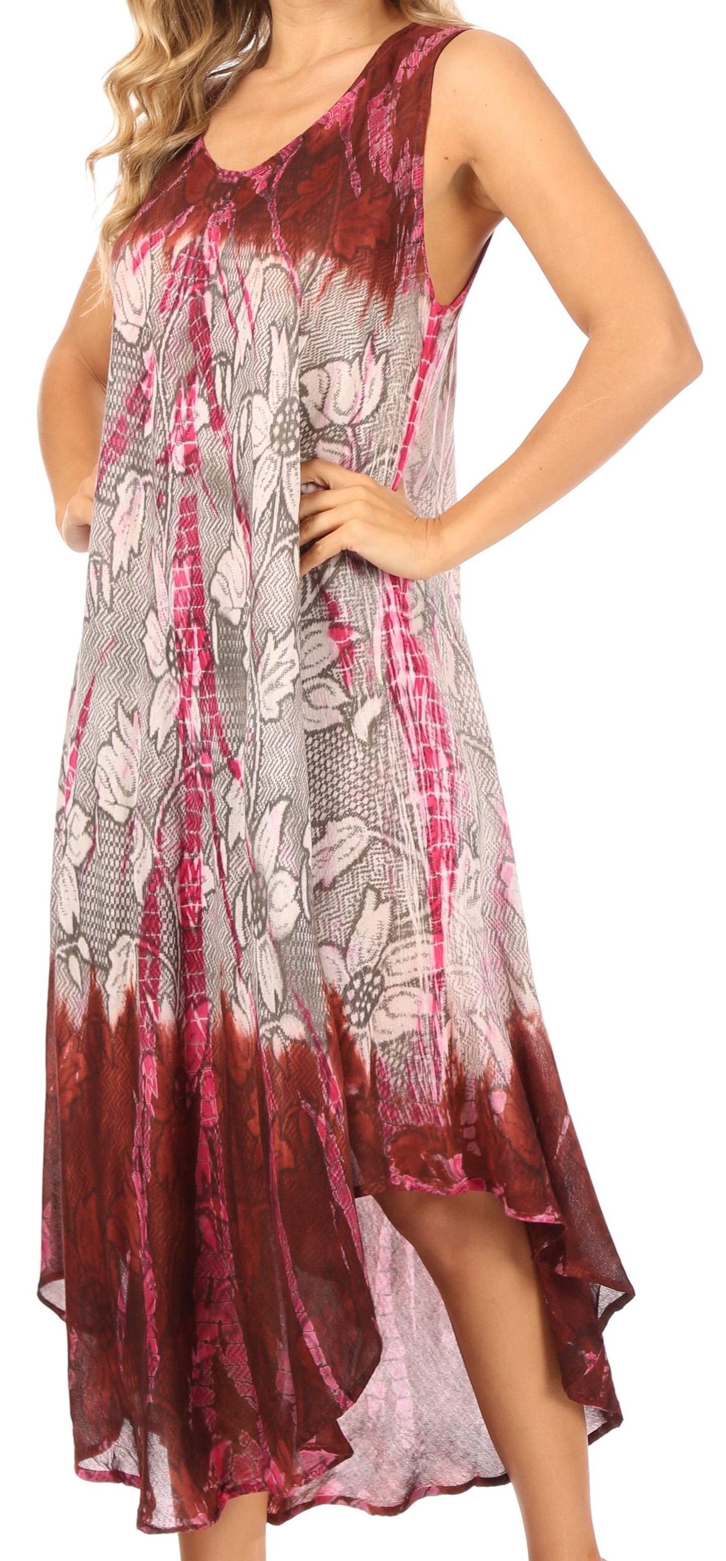 Sakkas Ombre Floral Tie Dye Tank Sheath Caftan Rayon Dress - Concordia Style Boutique