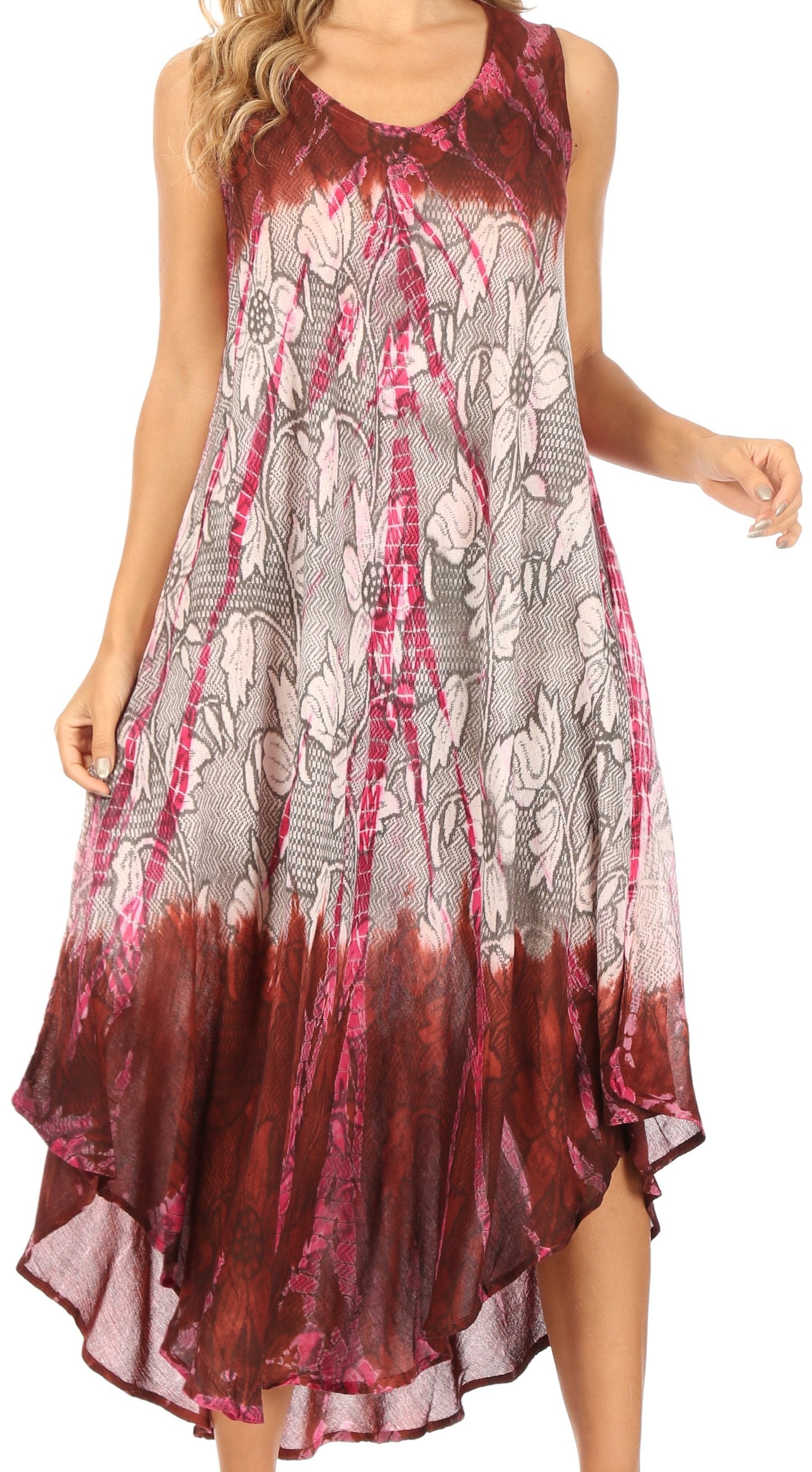 Sakkas Ombre Floral Tie Dye Tank Sheath Caftan Rayon Dress - Concordia Style Boutique