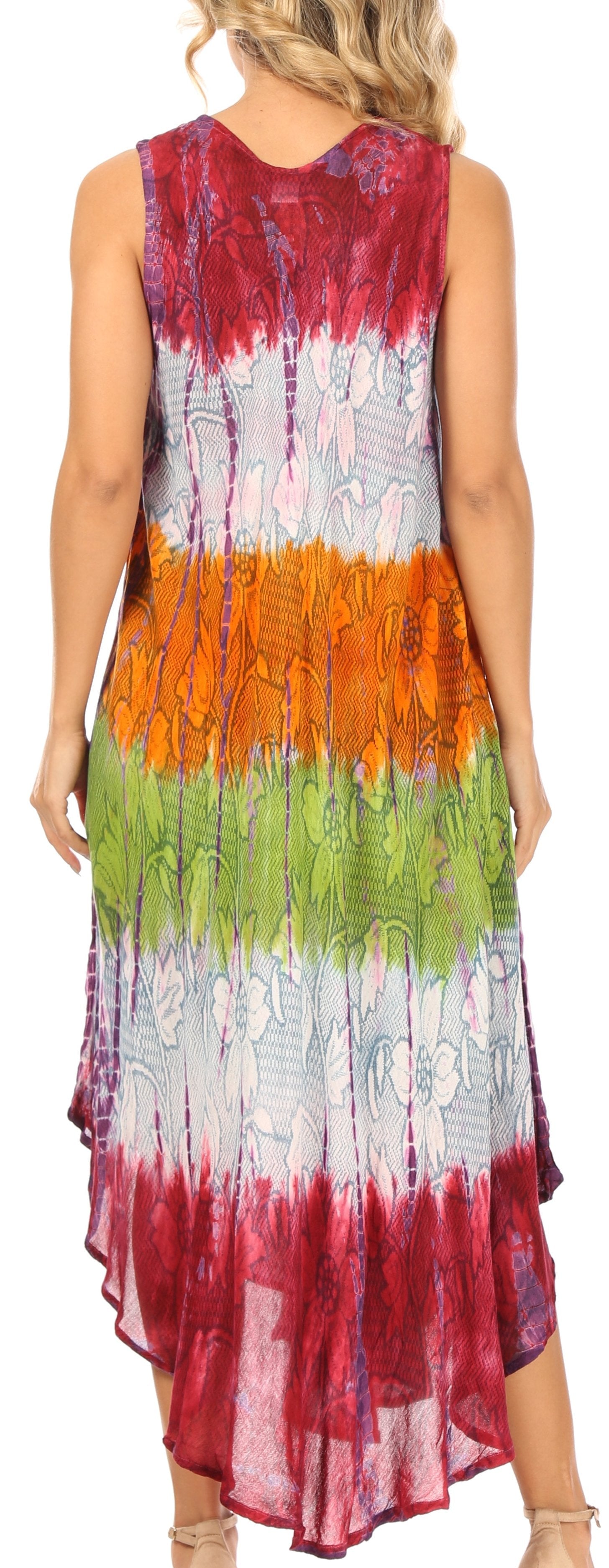 Sakkas Ombre Floral Tie Dye Tank Sheath Caftan Rayon Dress - Concordia Style Boutique