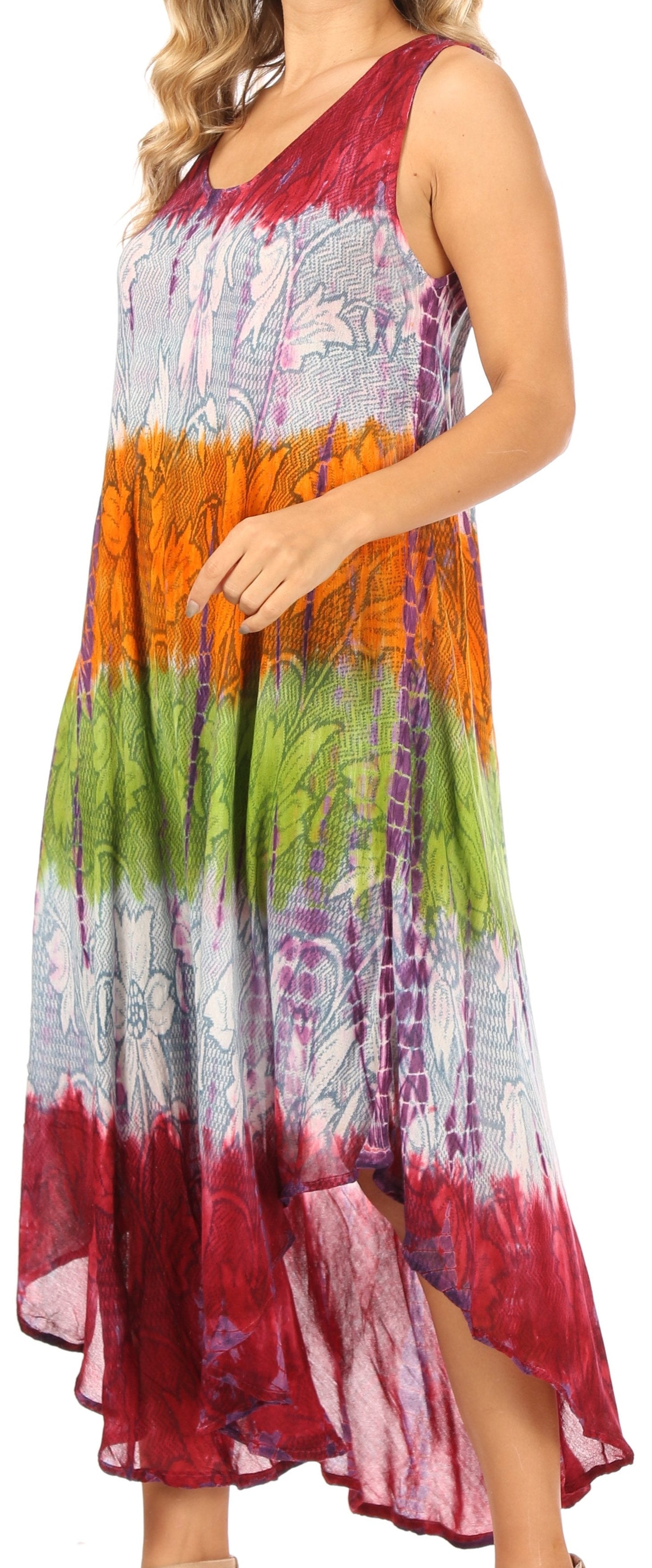 Sakkas Ombre Floral Tie Dye Tank Sheath Caftan Rayon Dress - Concordia Style Boutique