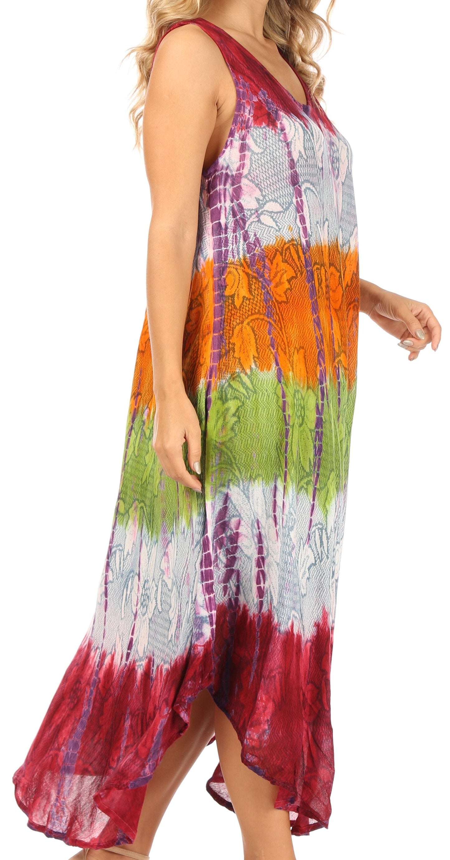 Sakkas Ombre Floral Tie Dye Tank Sheath Caftan Rayon Dress - Concordia Style Boutique