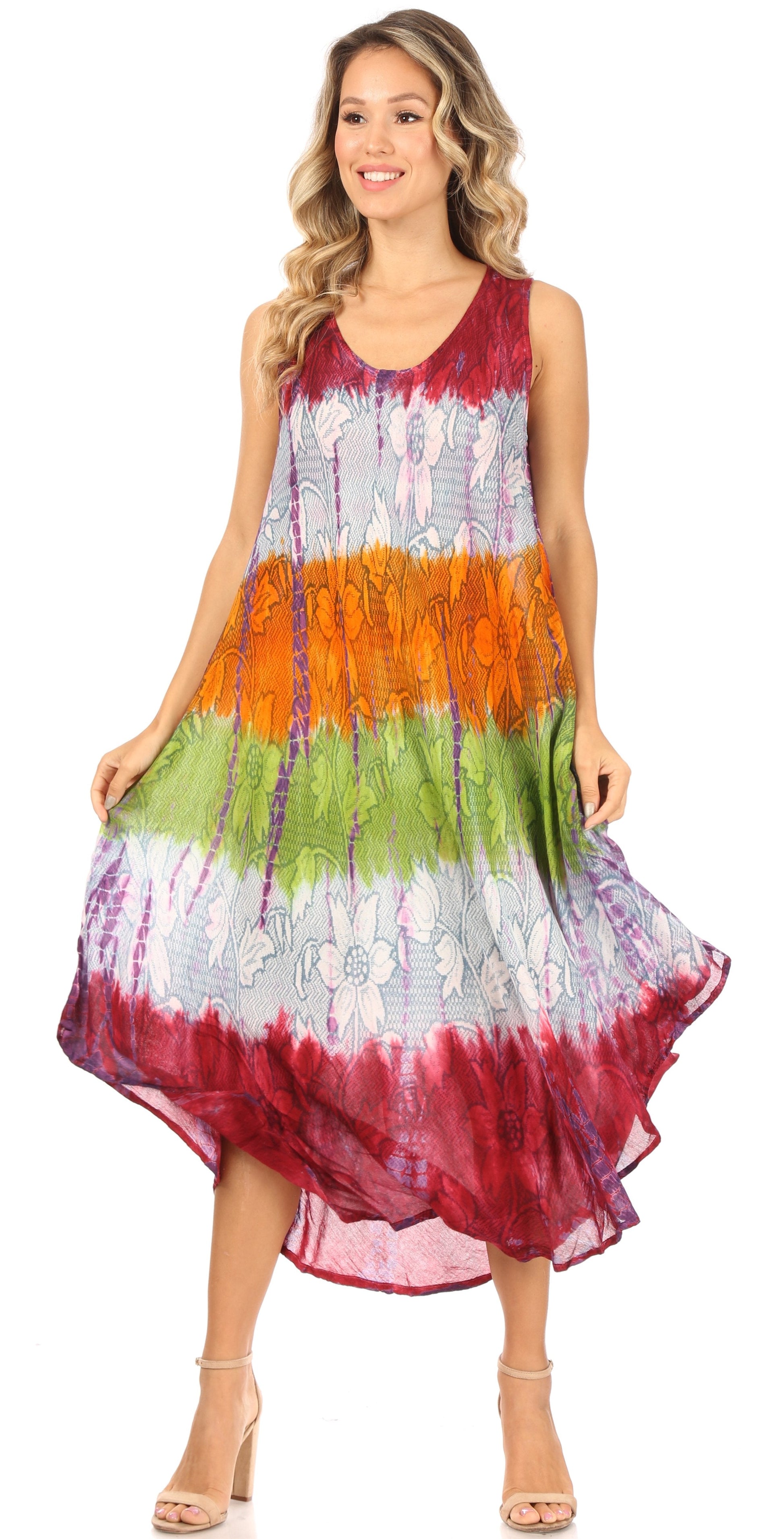 Sakkas Ombre Floral Tie Dye Tank Sheath Caftan Rayon Dress - Concordia Style Boutique