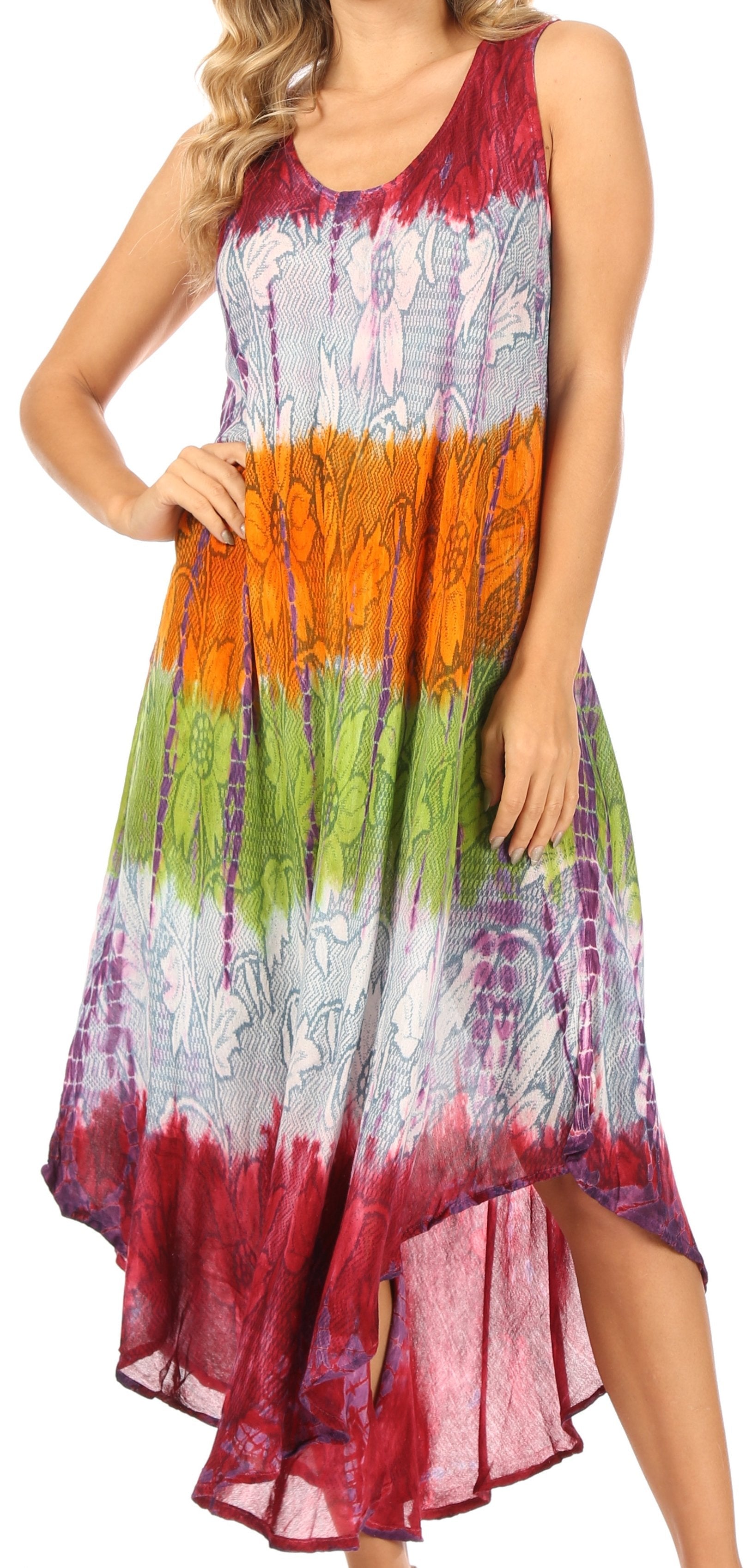 Sakkas Ombre Floral Tie Dye Tank Sheath Caftan Rayon Dress - Concordia Style Boutique