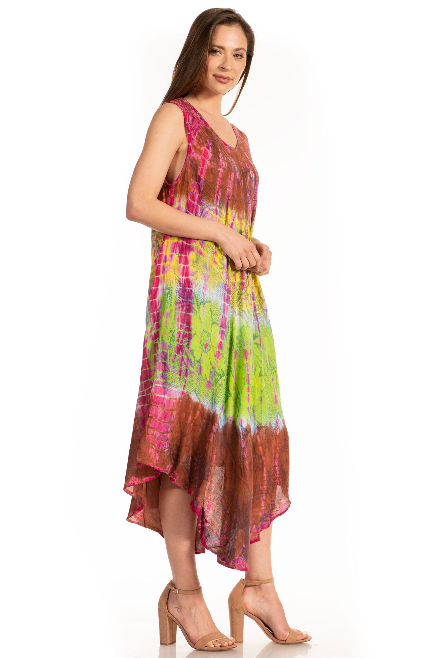 Sakkas Ombre Floral Tie Dye Tank Sheath Caftan Rayon Dress - Concordia Style Boutique
