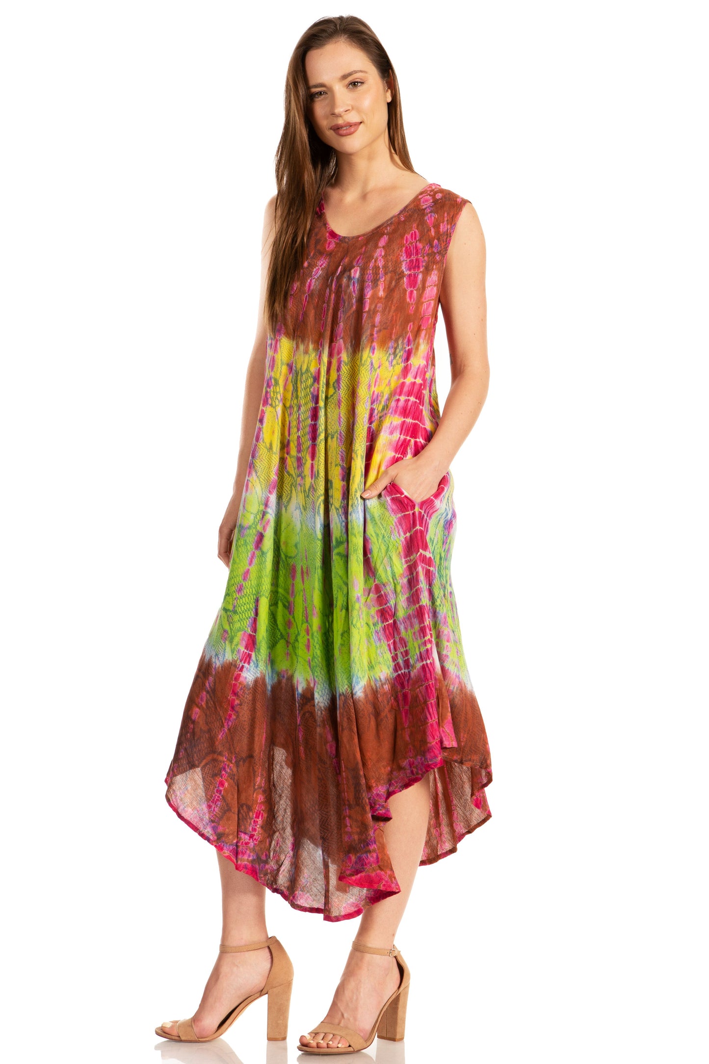 Sakkas Ombre Floral Tie Dye Tank Sheath Caftan Rayon Dress - Concordia Style Boutique