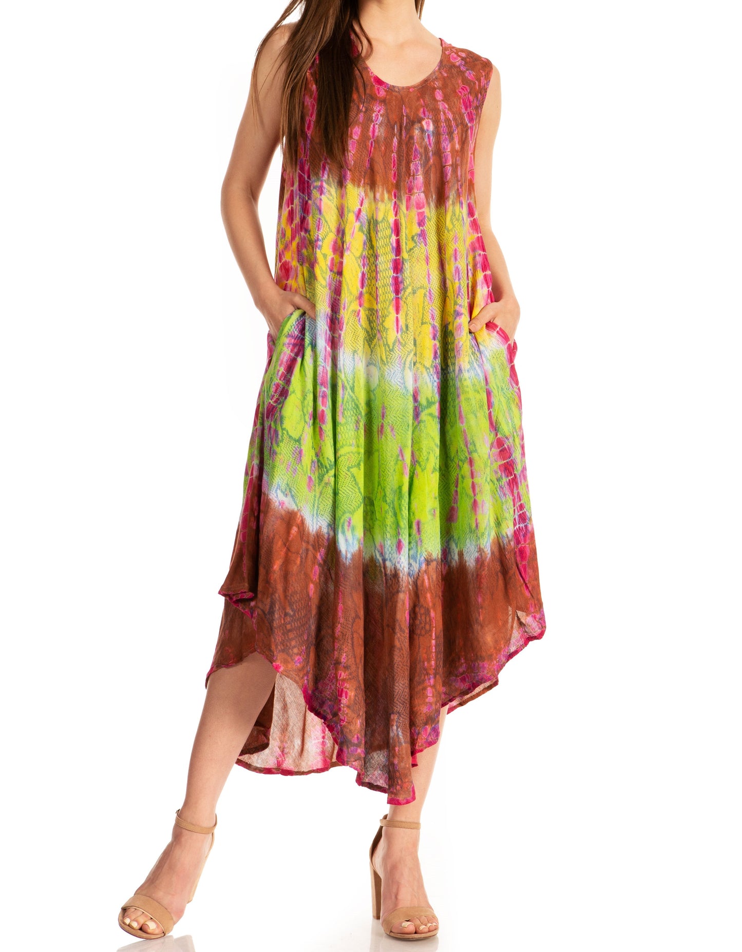 Sakkas Ombre Floral Tie Dye Tank Sheath Caftan Rayon Dress - Concordia Style Boutique