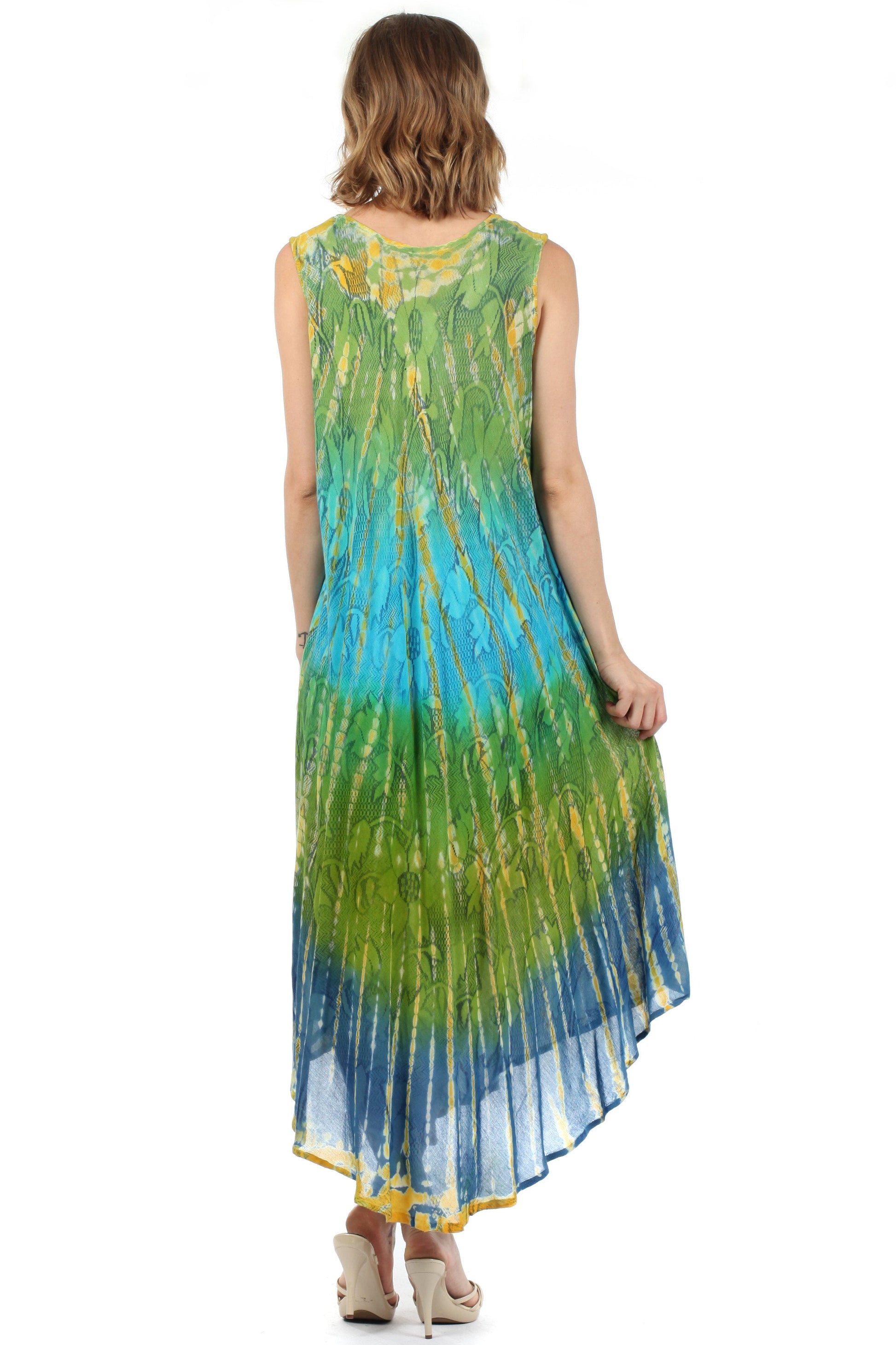 Sakkas Ombre Floral Tie Dye Tank Sheath Caftan Rayon Dress - Concordia Style Boutique
