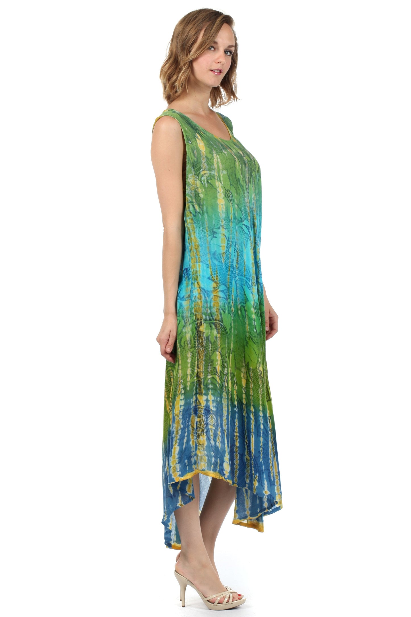 Sakkas Ombre Floral Tie Dye Tank Sheath Caftan Rayon Dress - Concordia Style Boutique