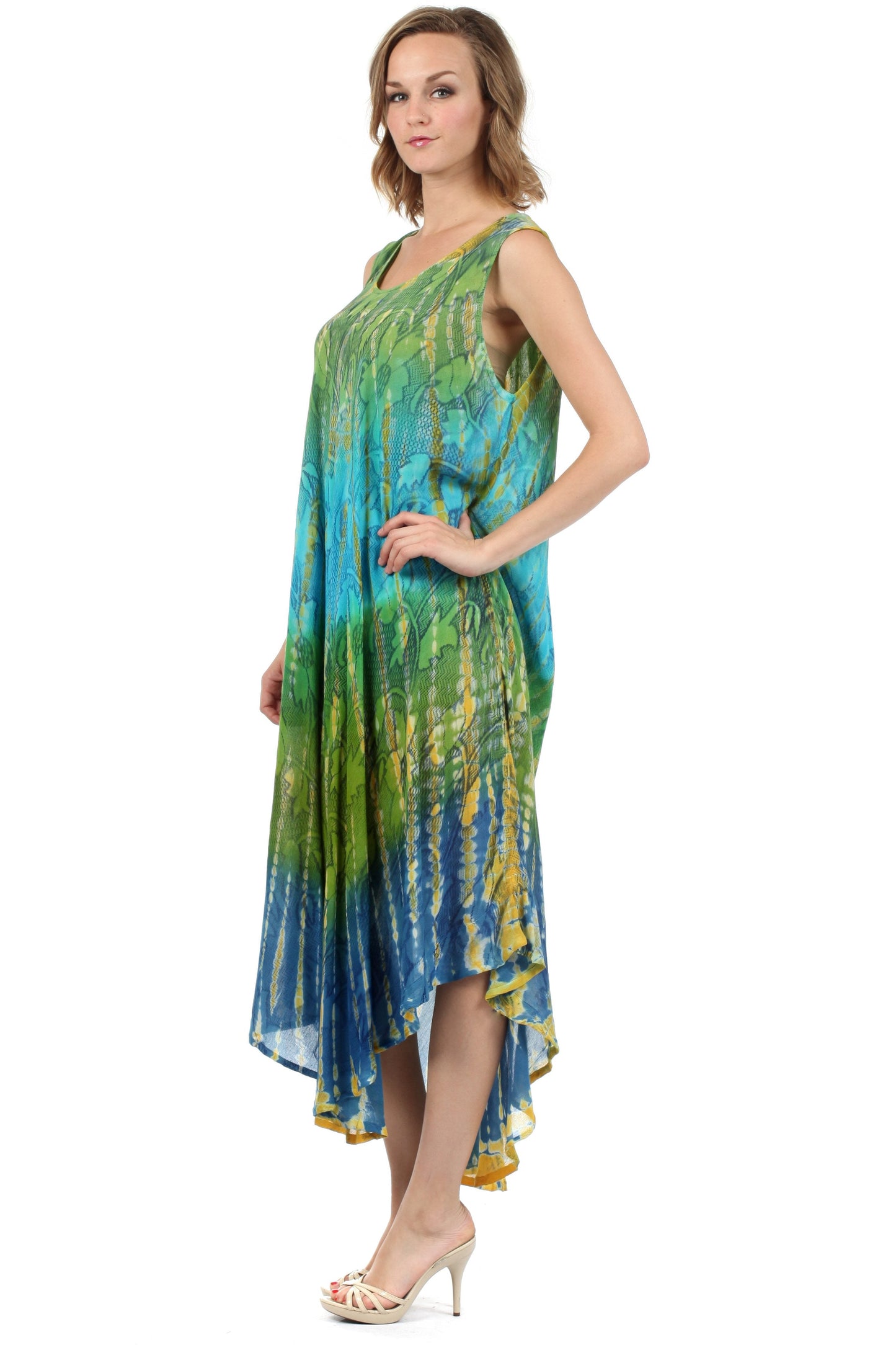 Sakkas Ombre Floral Tie Dye Tank Sheath Caftan Rayon Dress - Concordia Style Boutique