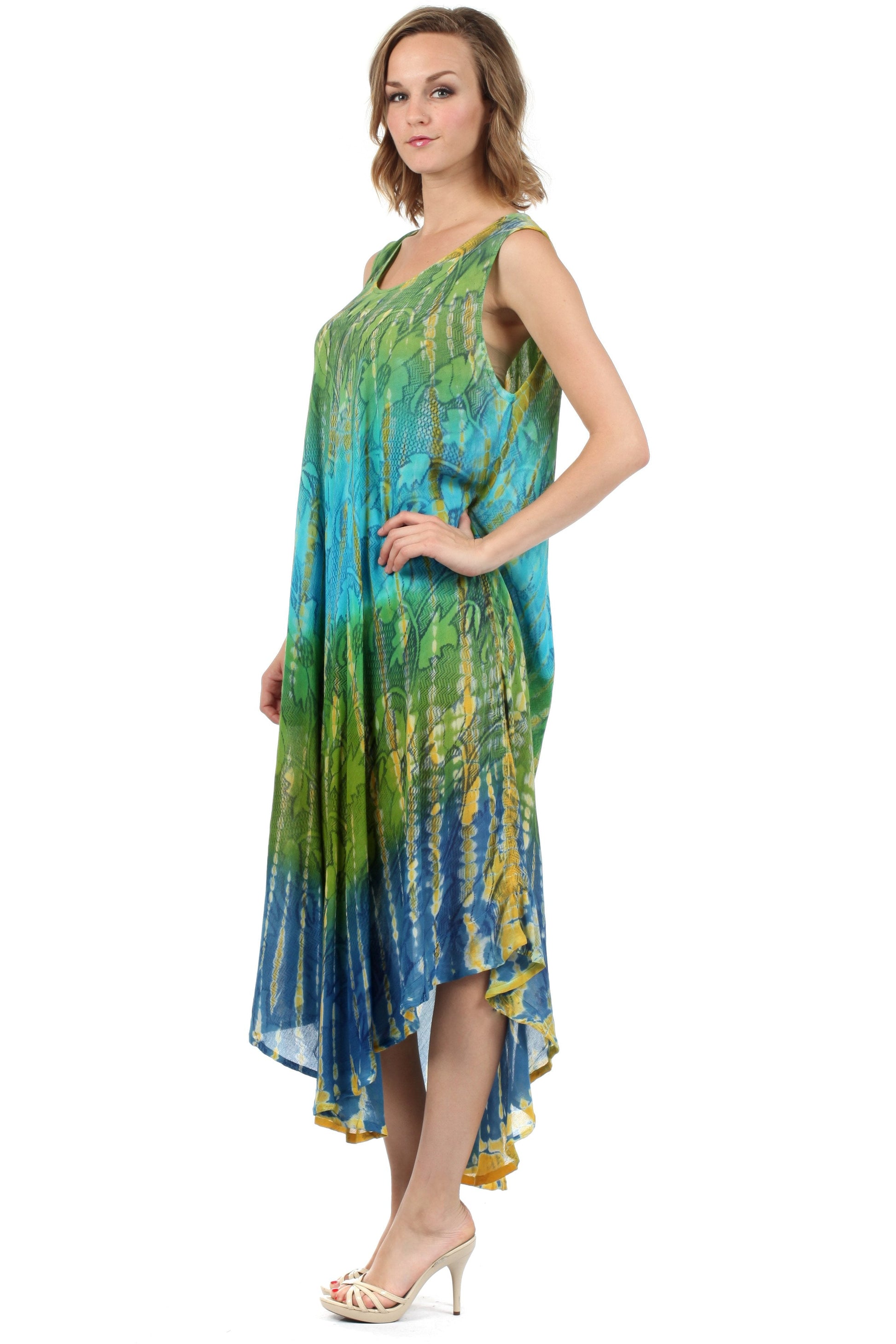 Sakkas Ombre Floral Tie Dye Tank Sheath Caftan Rayon Dress - Concordia Style Boutique