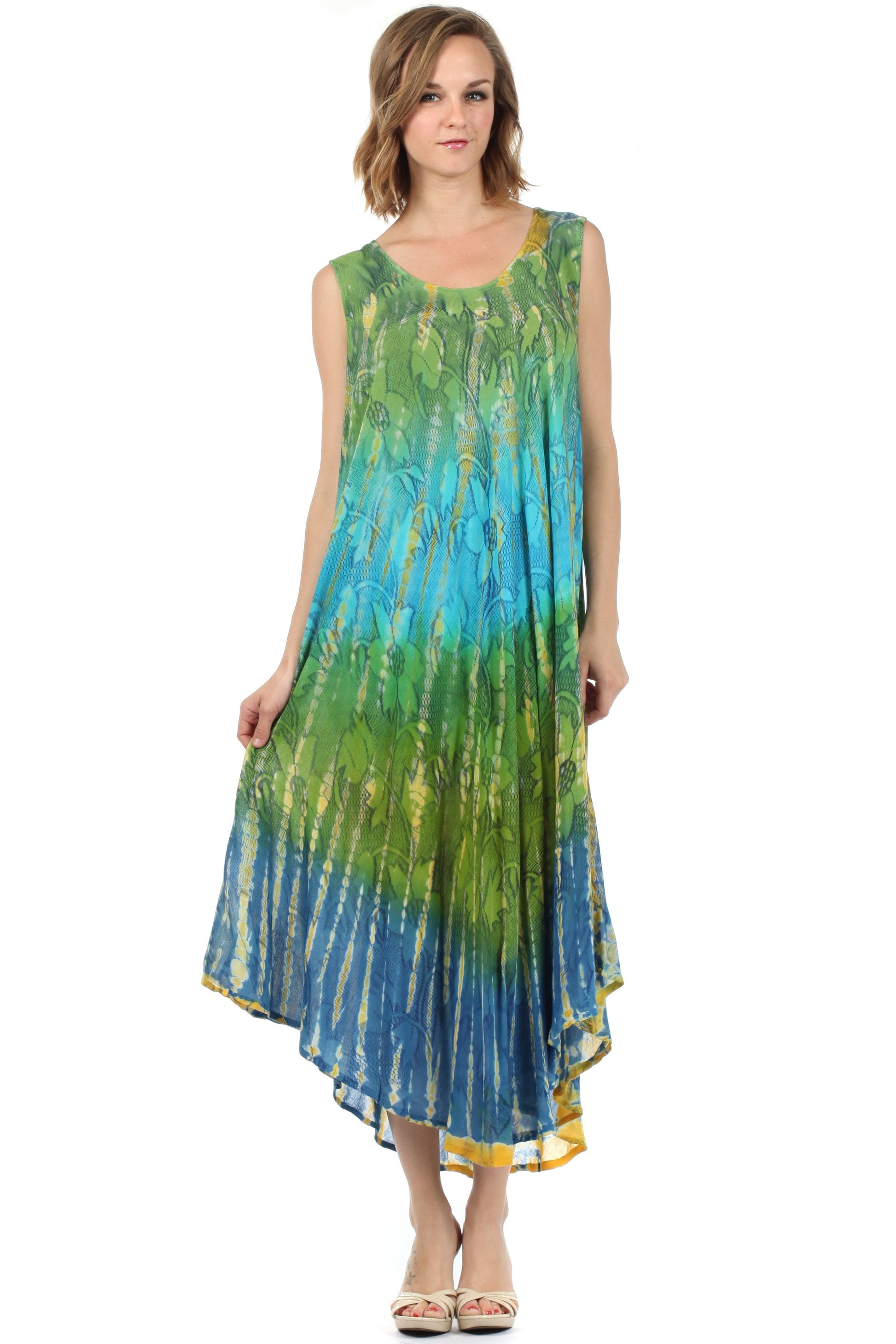 Sakkas Ombre Floral Tie Dye Tank Sheath Caftan Rayon Dress - Concordia Style Boutique