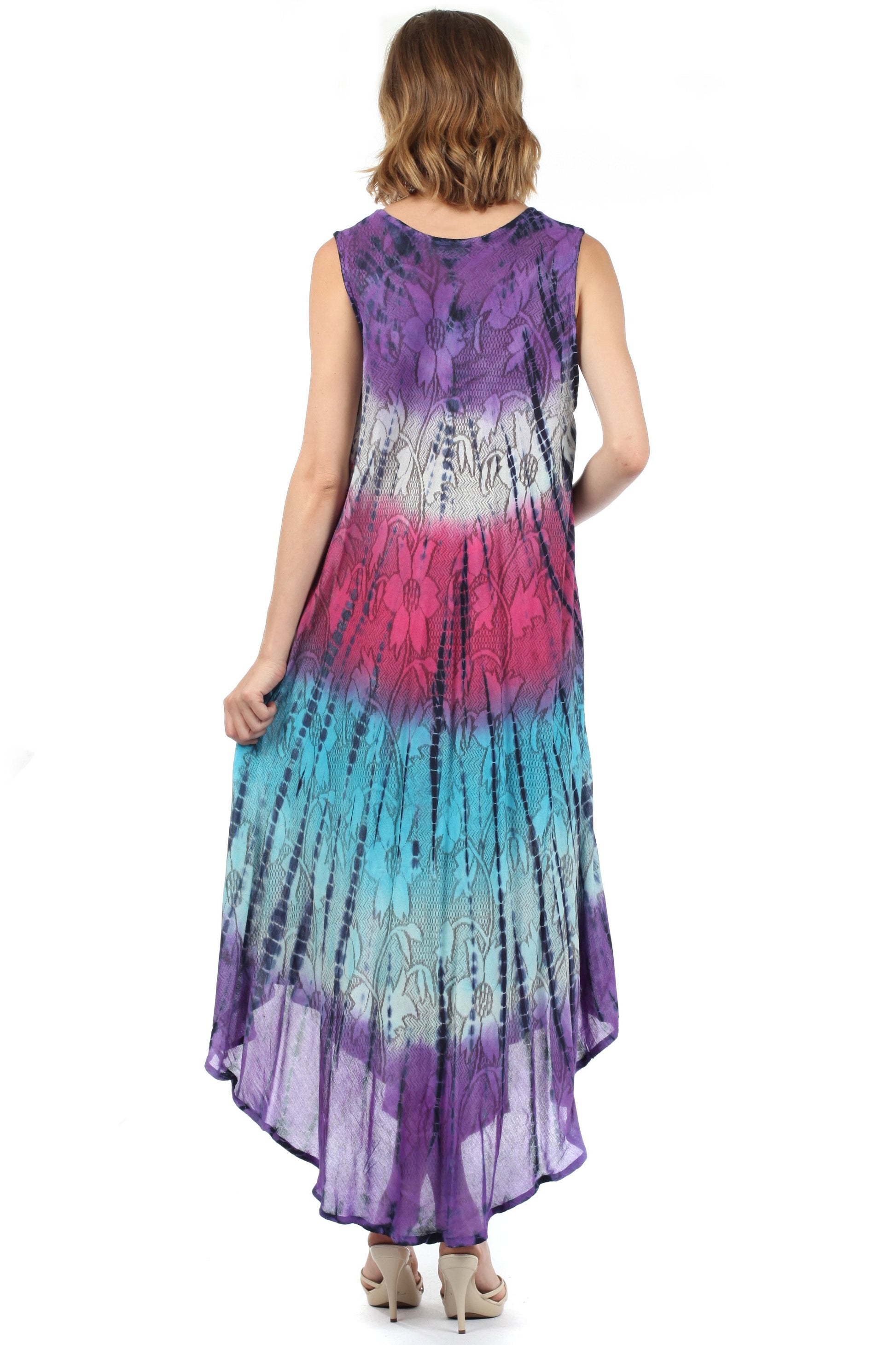 Sakkas Ombre Floral Tie Dye Tank Sheath Caftan Rayon Dress - Concordia Style Boutique
