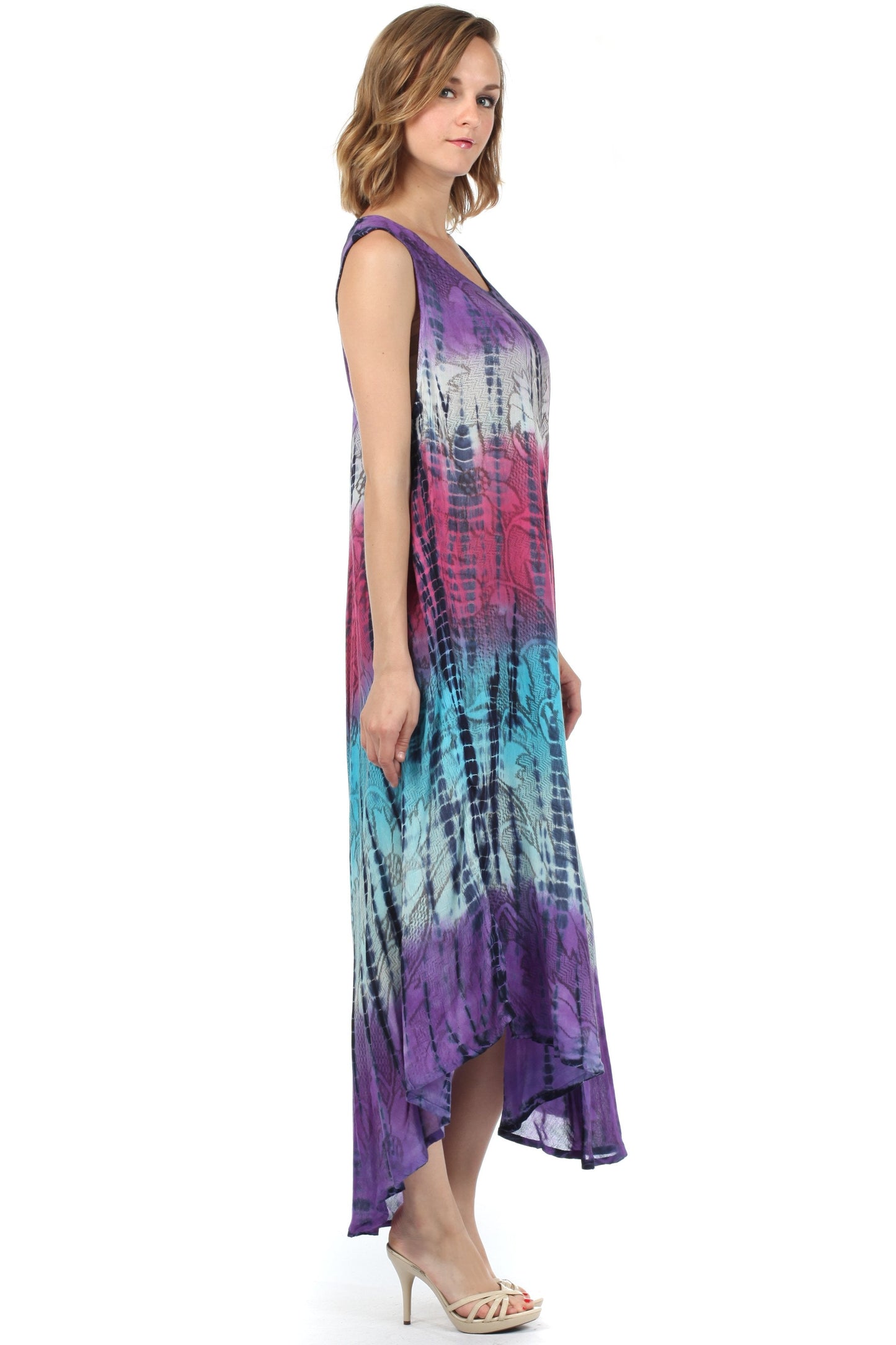 Sakkas Ombre Floral Tie Dye Tank Sheath Caftan Rayon Dress - Concordia Style Boutique