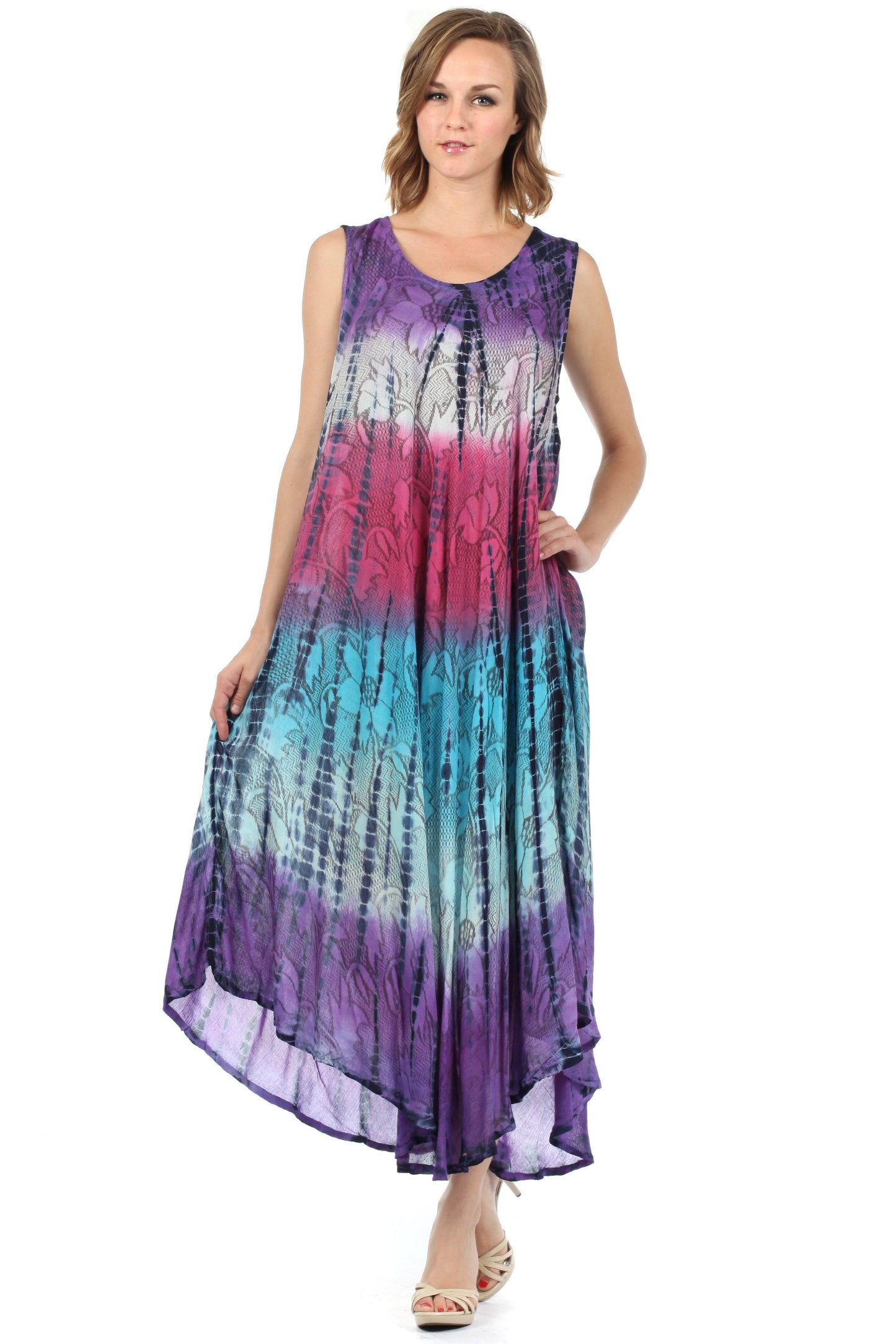 Sakkas Ombre Floral Tie Dye Tank Sheath Caftan Rayon Dress - Concordia Style Boutique