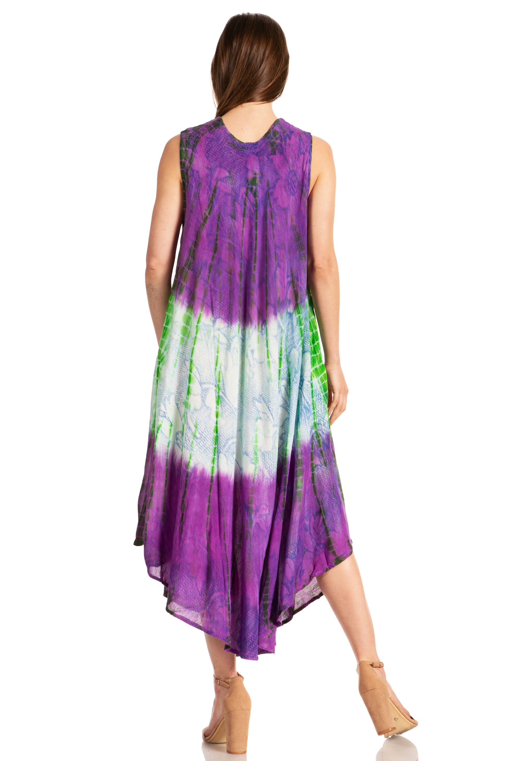 Sakkas Ombre Floral Tie Dye Tank Sheath Caftan Rayon Dress - Concordia Style Boutique