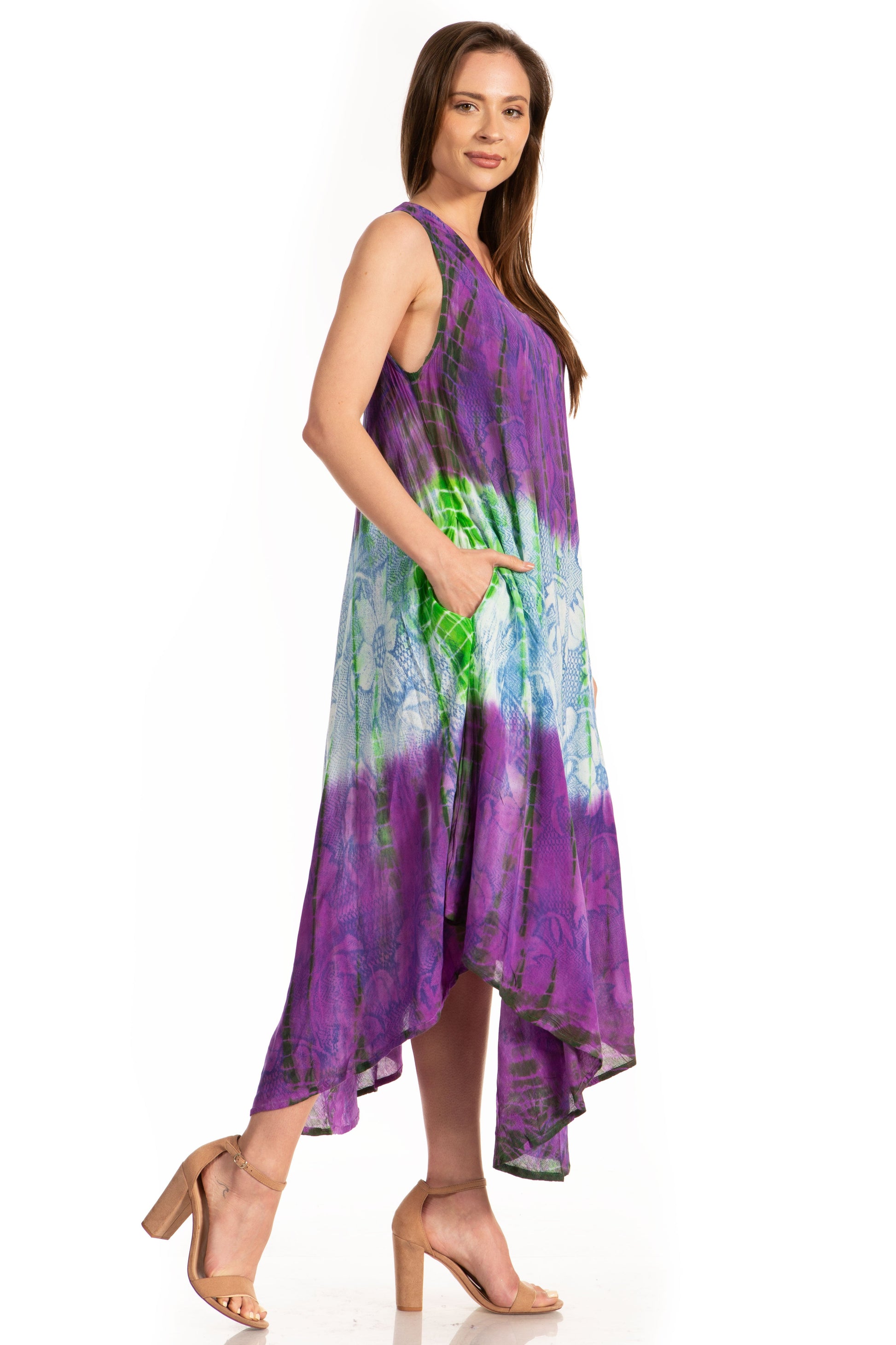 Sakkas Ombre Floral Tie Dye Tank Sheath Caftan Rayon Dress - Concordia Style Boutique
