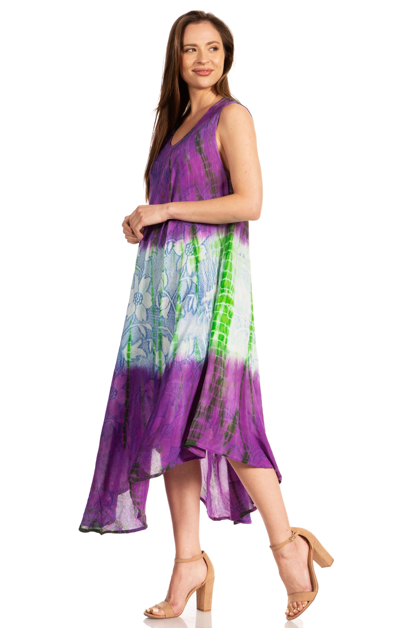 Sakkas Ombre Floral Tie Dye Tank Sheath Caftan Rayon Dress - Concordia Style Boutique
