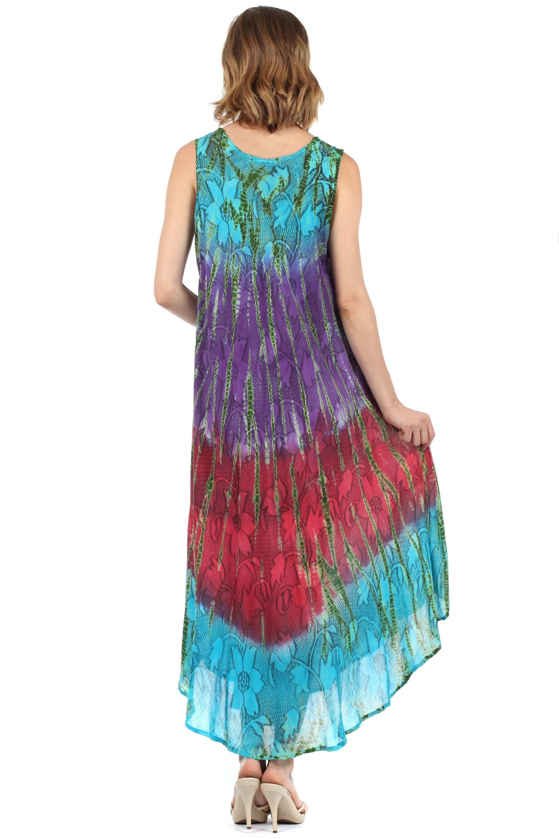 Sakkas Ombre Floral Tie Dye Tank Sheath Caftan Rayon Dress - Concordia Style Boutique