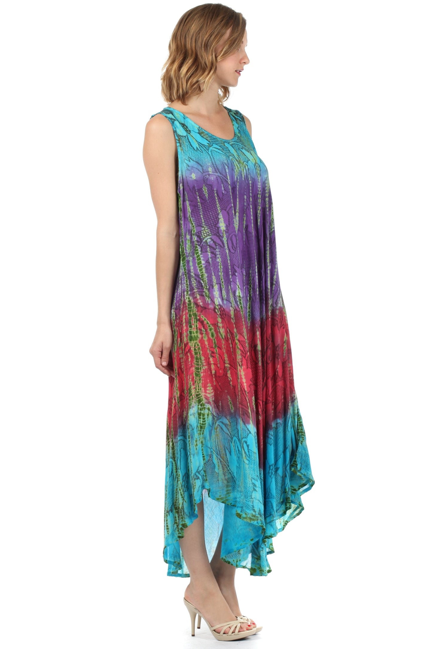 Sakkas Ombre Floral Tie Dye Tank Sheath Caftan Rayon Dress - Concordia Style Boutique