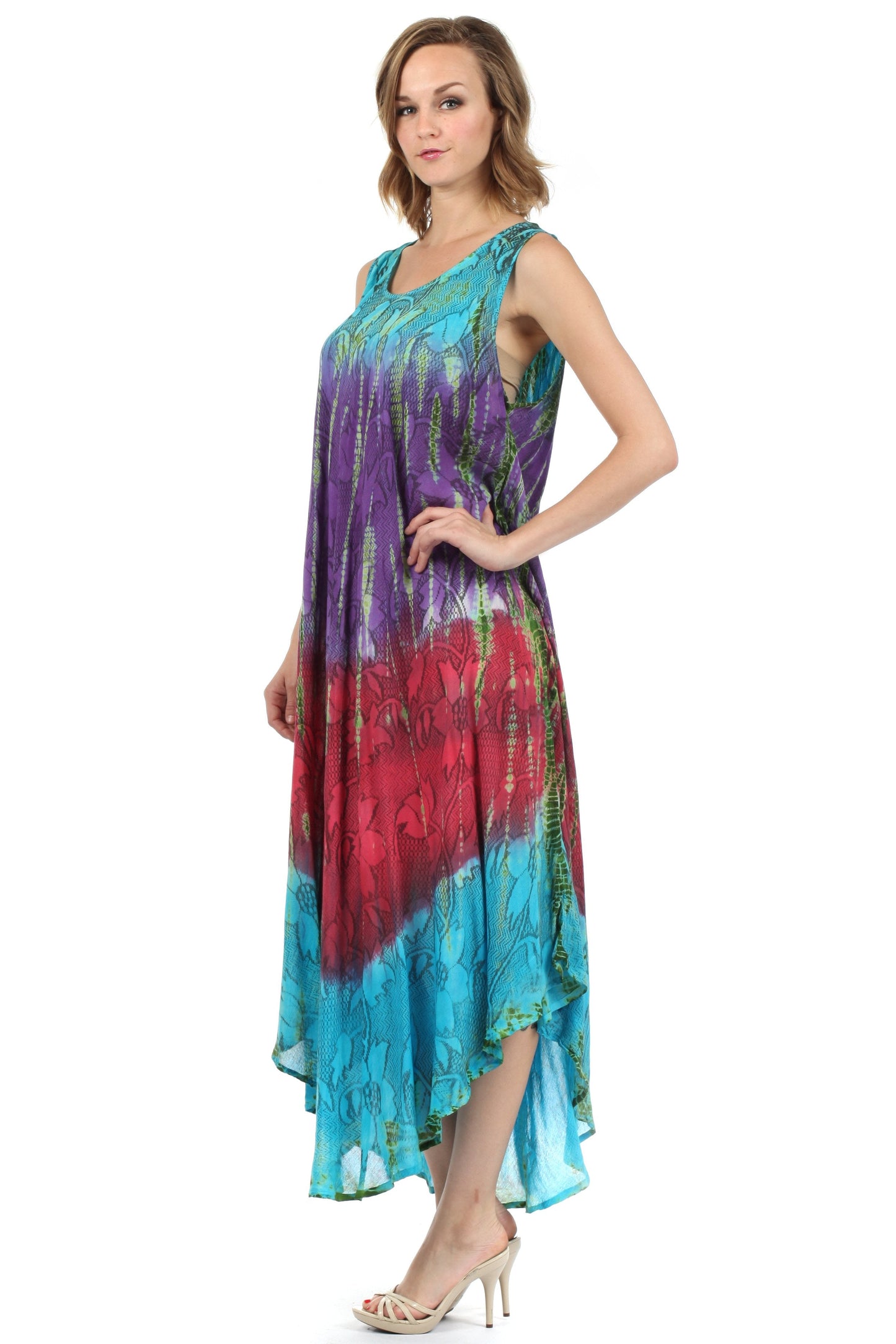 Sakkas Ombre Floral Tie Dye Tank Sheath Caftan Rayon Dress - Concordia Style Boutique