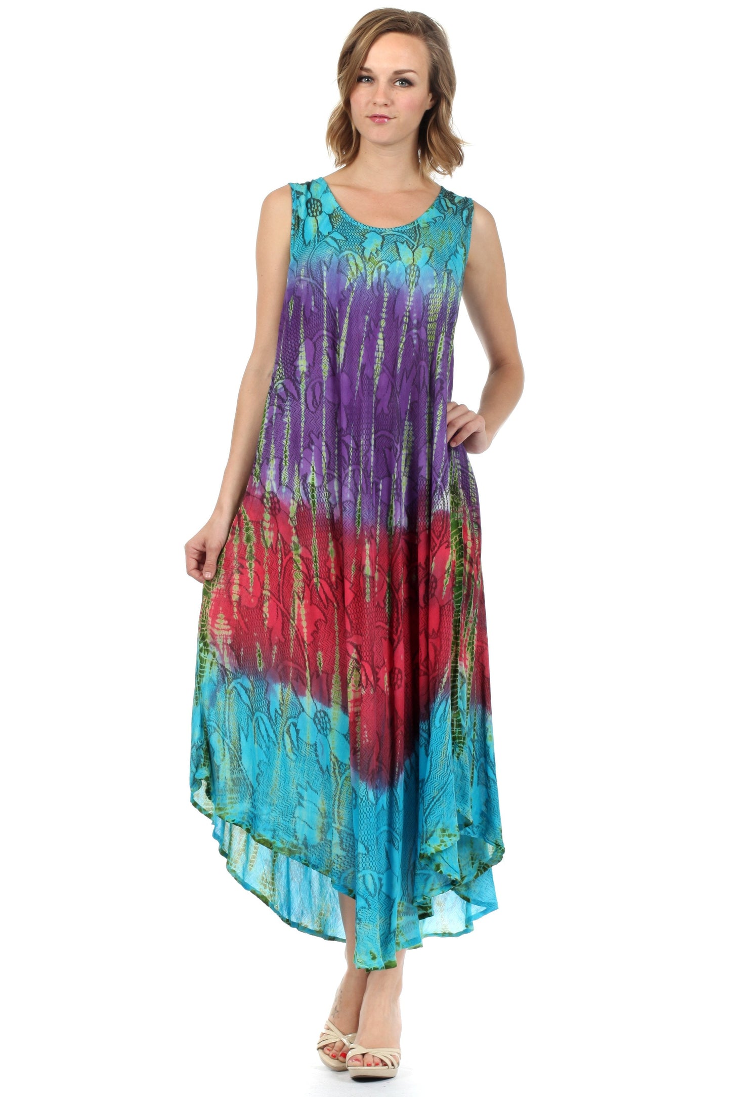 Sakkas Ombre Floral Tie Dye Tank Sheath Caftan Rayon Dress - Concordia Style Boutique