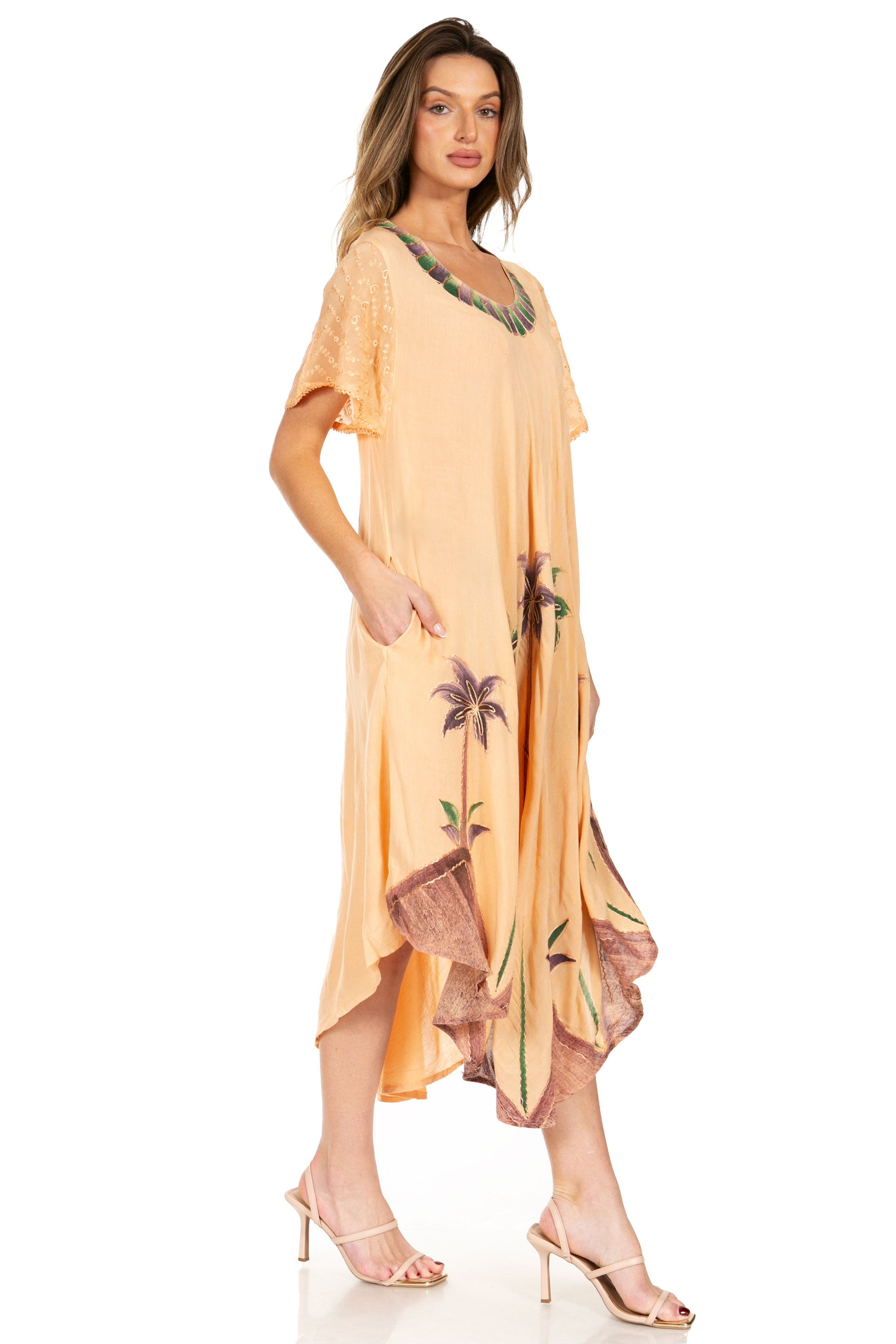Sakkas Watercolor Palm Tree Tank Caftan Dress - Concordia Style Boutique