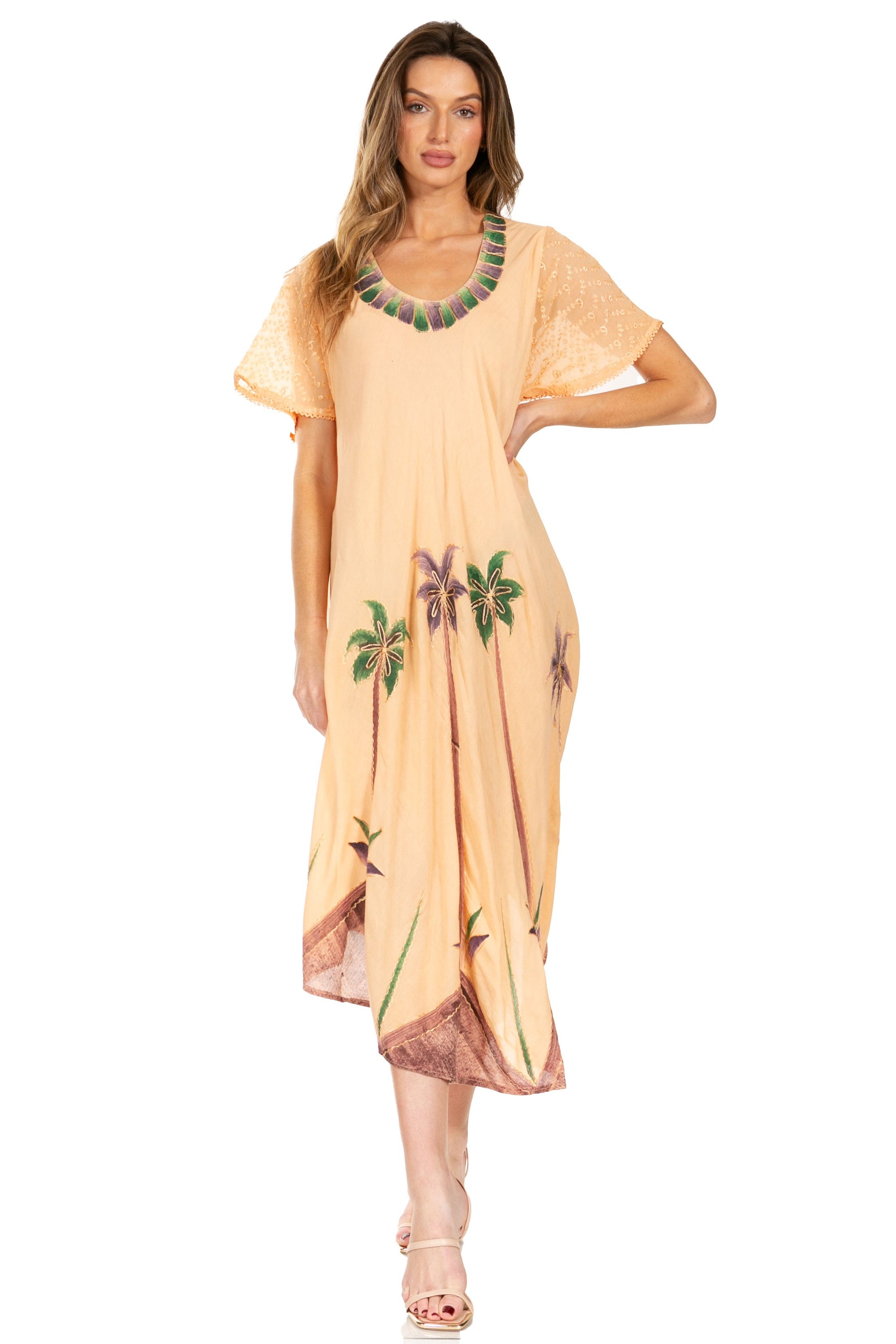 Sakkas Watercolor Palm Tree Tank Caftan Dress - Concordia Style Boutique